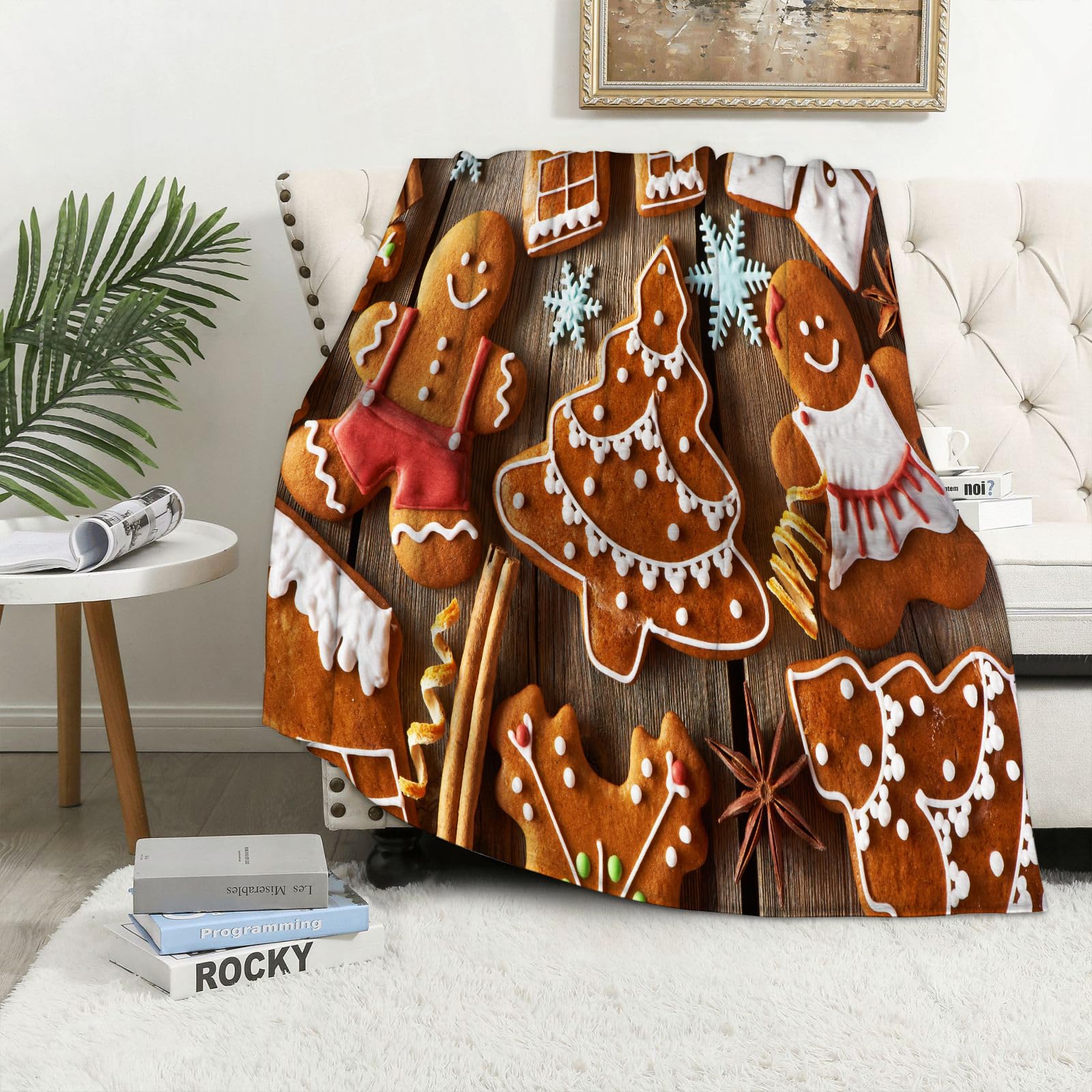 MAAPCHP Flannel Fleece Blanket Throws for Sofa Fluffy Blanket Bed Throw for Bedroom Christmas homemade gingerbread cookies on wooden table Blanket for Bed, Couch,Car 50x60in