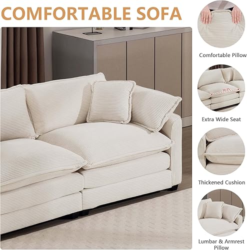 Miniatura 4 de Juego de sofá de 2 piezas de gran tamaño para sala de estar, sofá de 3 plazas y sofá biplaza, asiento modular modular profundo de pana, cómodos