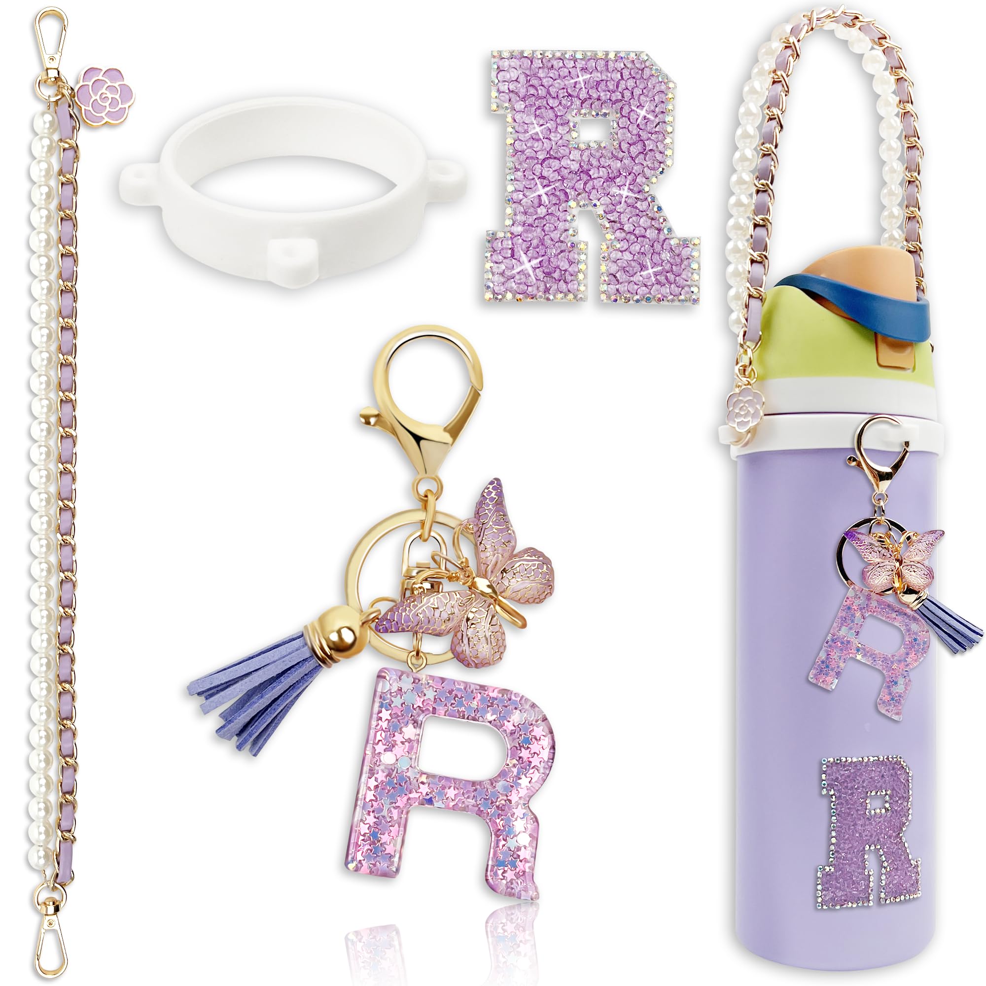 BydGxy Letter Handle Strap Accessories with Cute Initial Charm Compatible with Owala Water Bottle 24oz 32oz 40oz Owala Kids