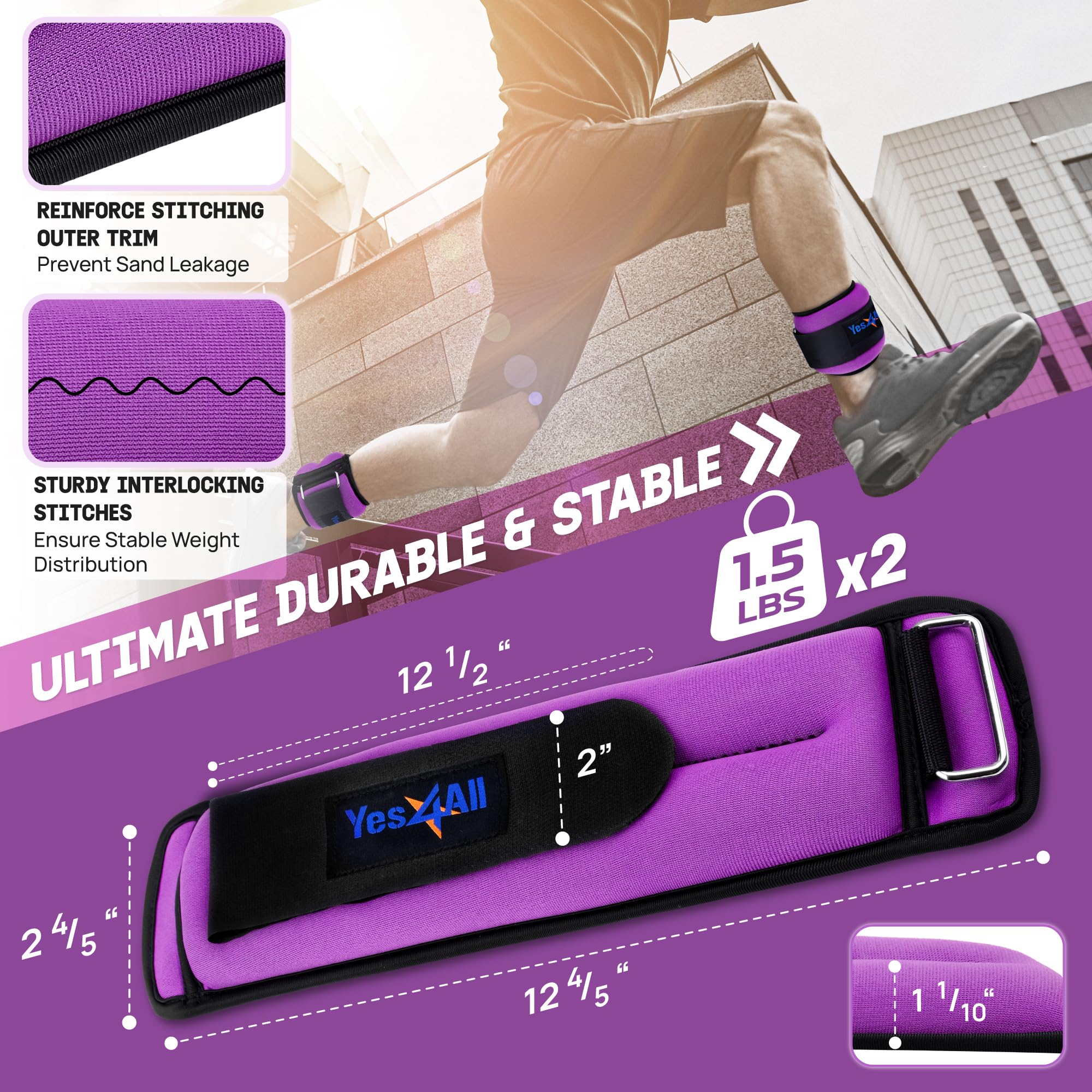 Pesi Per Caviglia In Neoprene Yes4All - 0.9kg-4.5kg, Regolabili, Per Allenamento, Camminata E Fitness - Foto 5