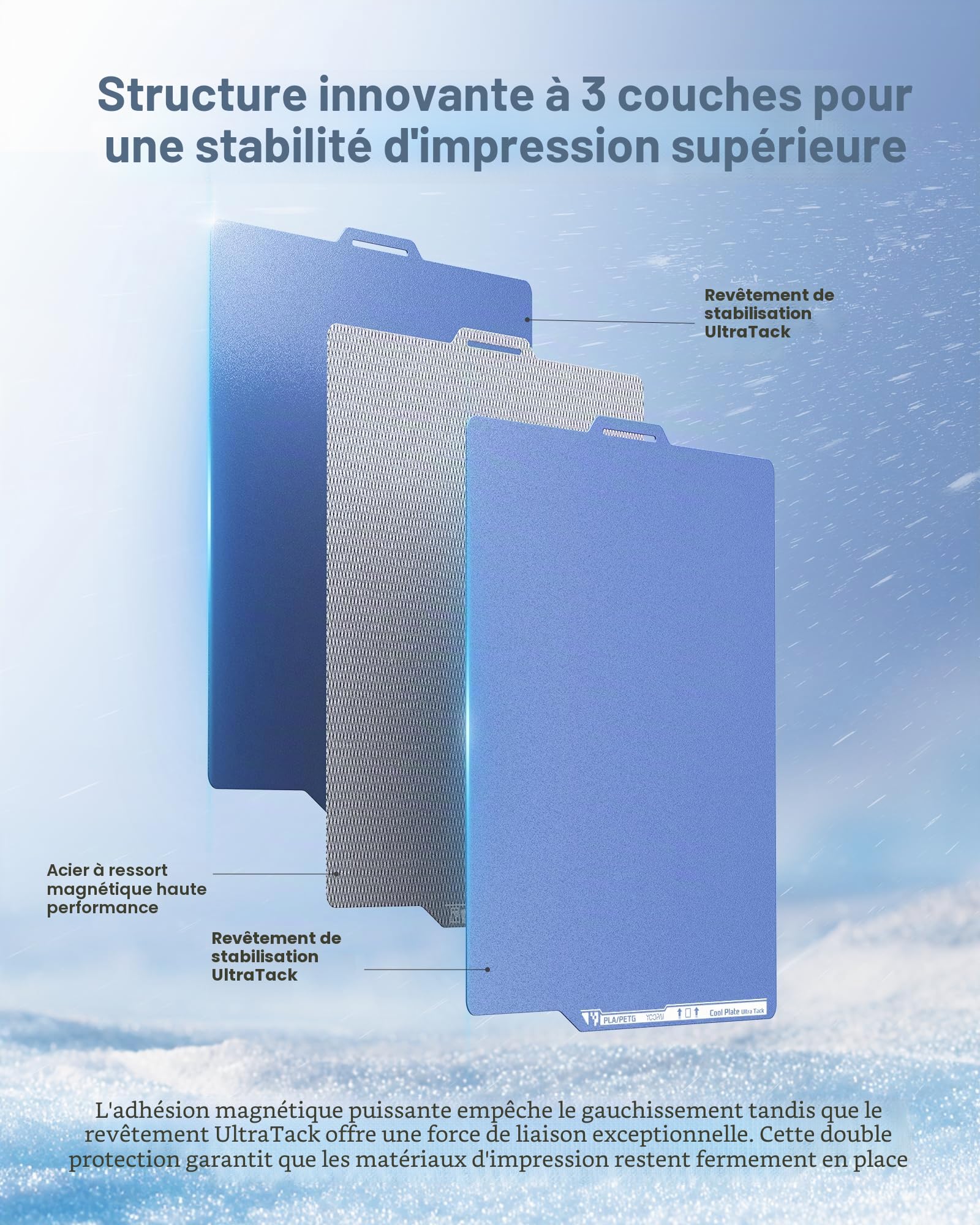 YOOPAI Plaque de Impression à Froid 257 x 257 mm pour Imprimante 3D Bambu-Lab X1 X1C X1E P1P P1S A1, Ruban anti-déformation avec revêtement UltraTack, Bleu