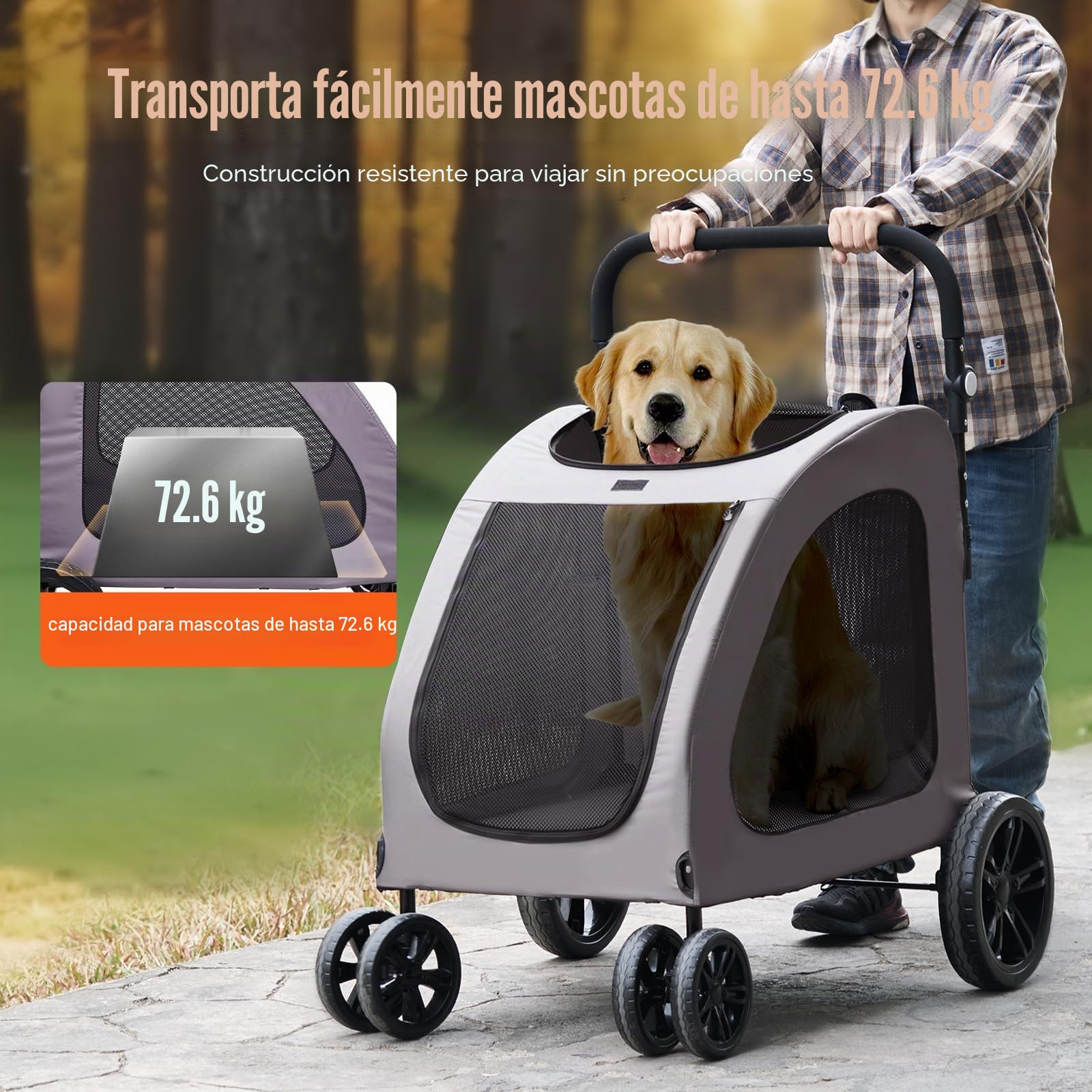 VEVOR Cochecito para Mascotas 4 Ruedas Capacidad de Peso de 173 kg Carrito Portátil para Mascotas con Ventanas de Malla Transpirable Altura Ajustable Cochecito para Animales Pequeños Medianos