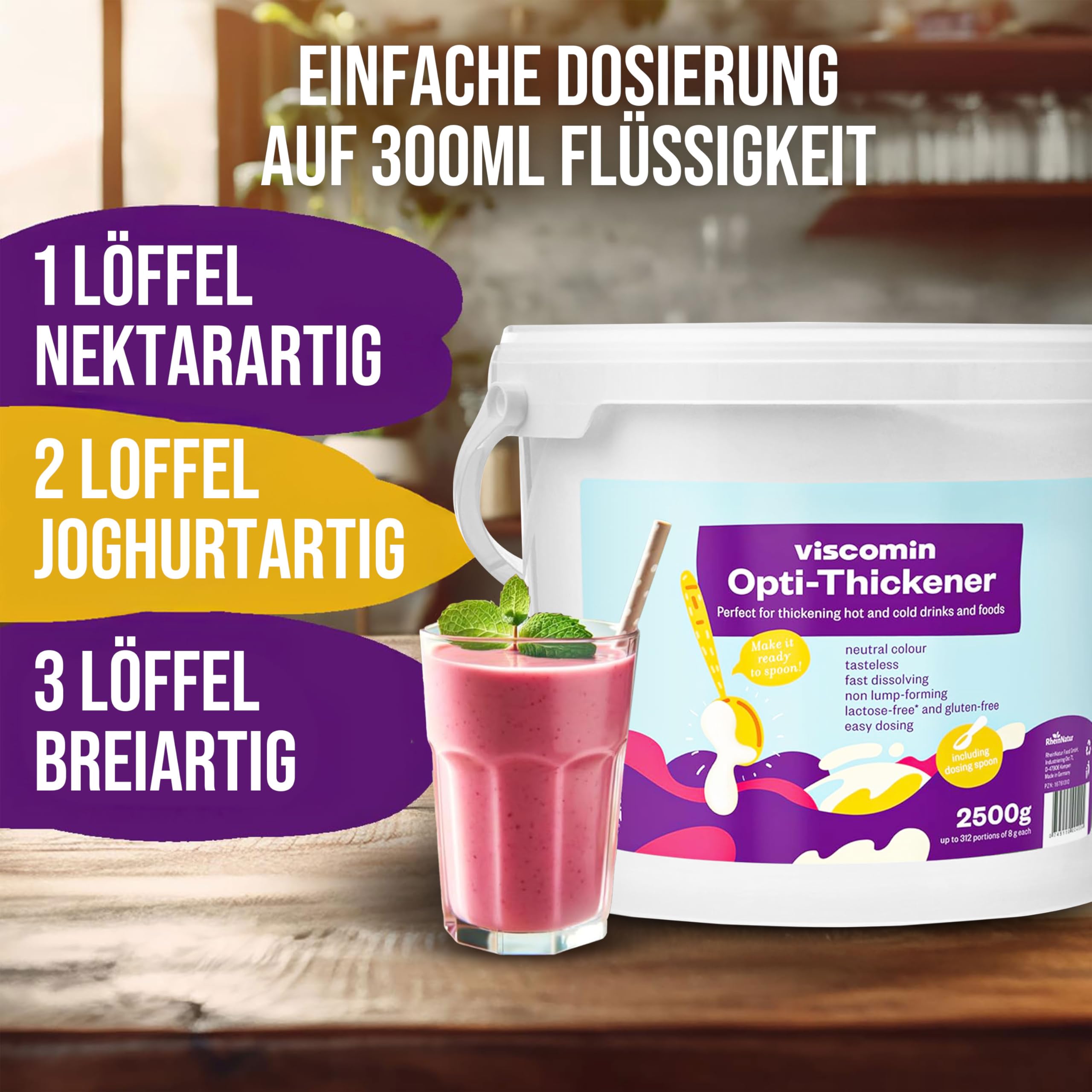 RheinNatur Viscomin Andickpulver 2,5 kg - Andickungspulver für Getränke & Speisen - Verdickungsmittel zur Andickung von Getränken und Speisen - Vegan & geschmacksneutral