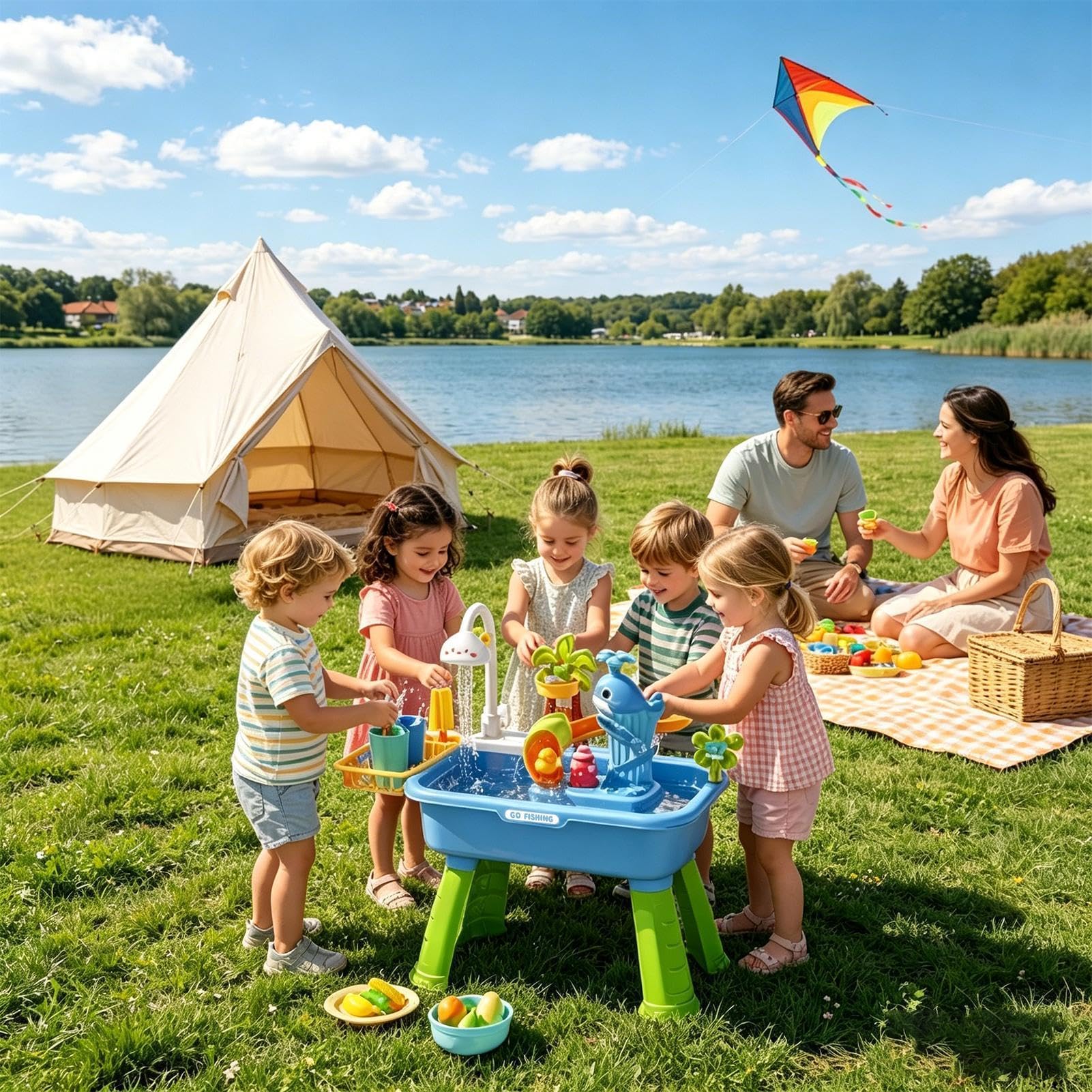 Stolik do zabawy wodą Zabawka sensoryczna na lato | Stół Do Zabawy Oraz Aktywności Dla Dzieci na ogród plażę żłobek patio kemping