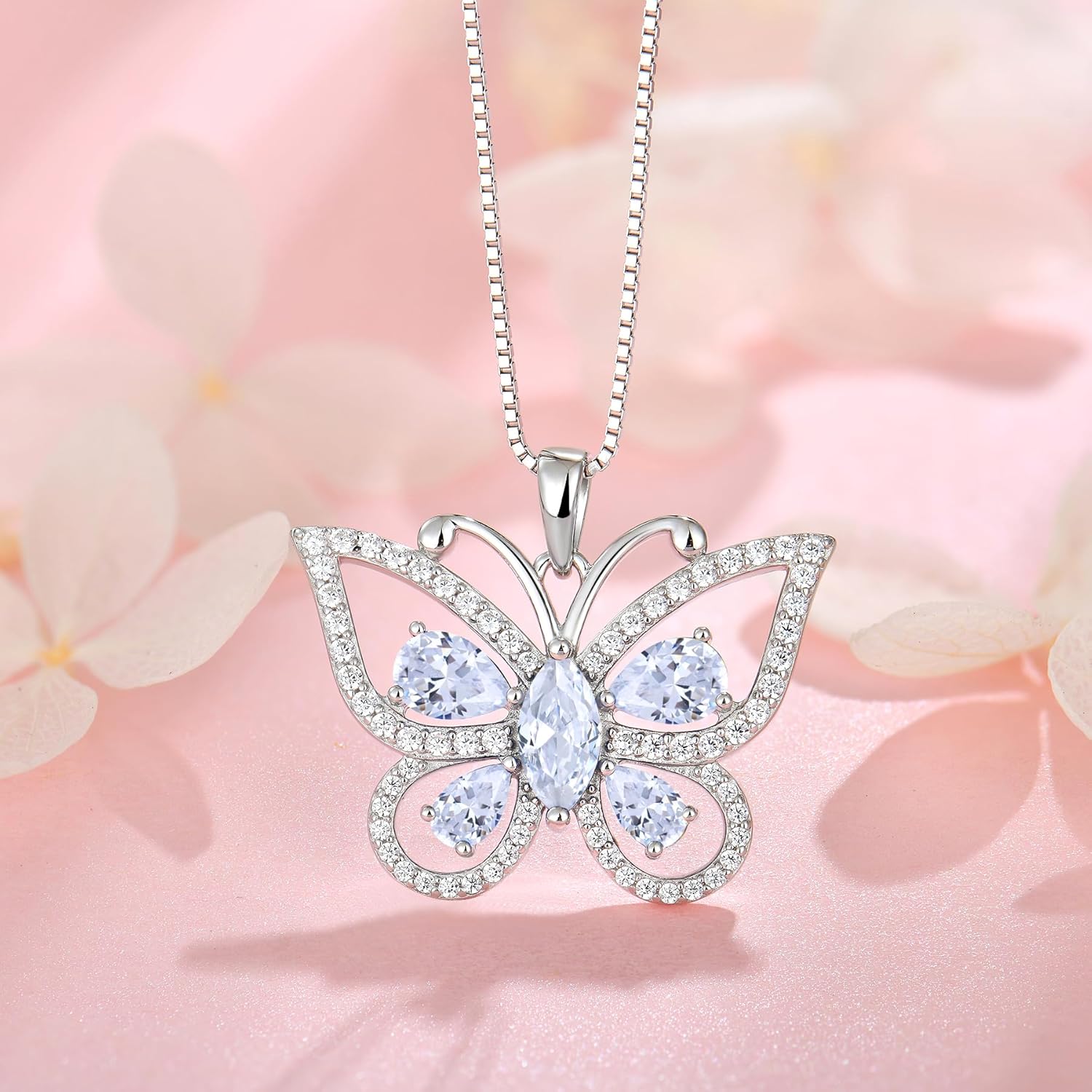 Women's Butterfly Birthstone Pendant Necklace 925 Sterling Silver 5A Cubic Zirconia Jewelry for Mother's Day Valentine Birthday Gifts for Her - Image 3