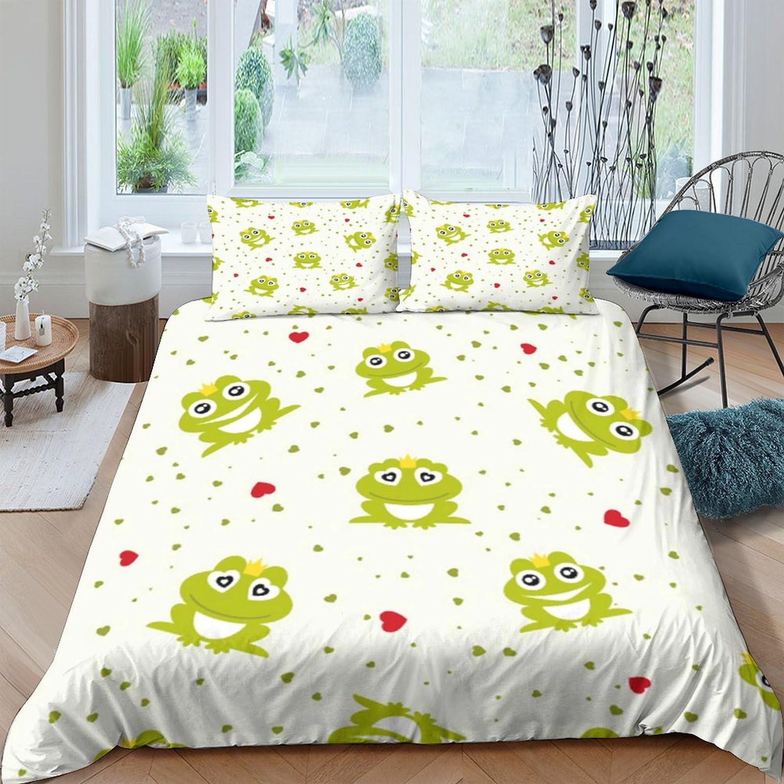 Ctjqhvkz Style-9 3D Printed Cartoon Frog Fitted Sheet Microfiber Soft Cute Heart Bed Cover For Bedroom Guestroom Dorm Mattress Protection Decor Single（135X200cm）