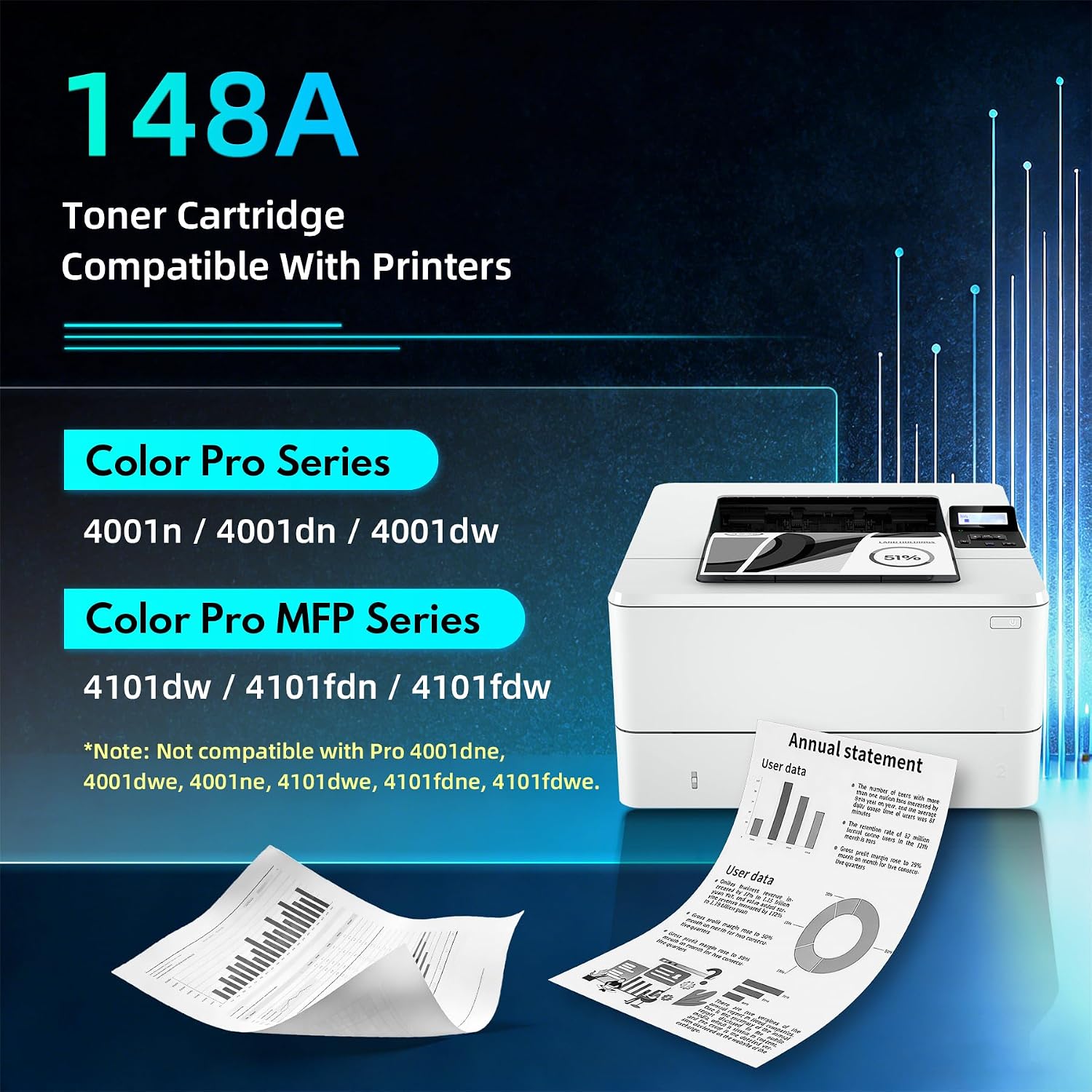 148A W1480A High Yield Toner Cartridge Set 2-Black with Chip Replacement for HP 148A Toner Cartridge Works with Pro 4001dn, 4001dw, 4001n; Pro MFP 4101dw, 4101fdn, 4101fdw Printers