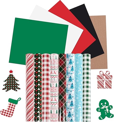 HTVRONT Paquete de 13 láminas de vinilo de transferencia de calor de Navidad, vinilo HTV de dibujos animados de Navidad, vinilo para planchar de 12