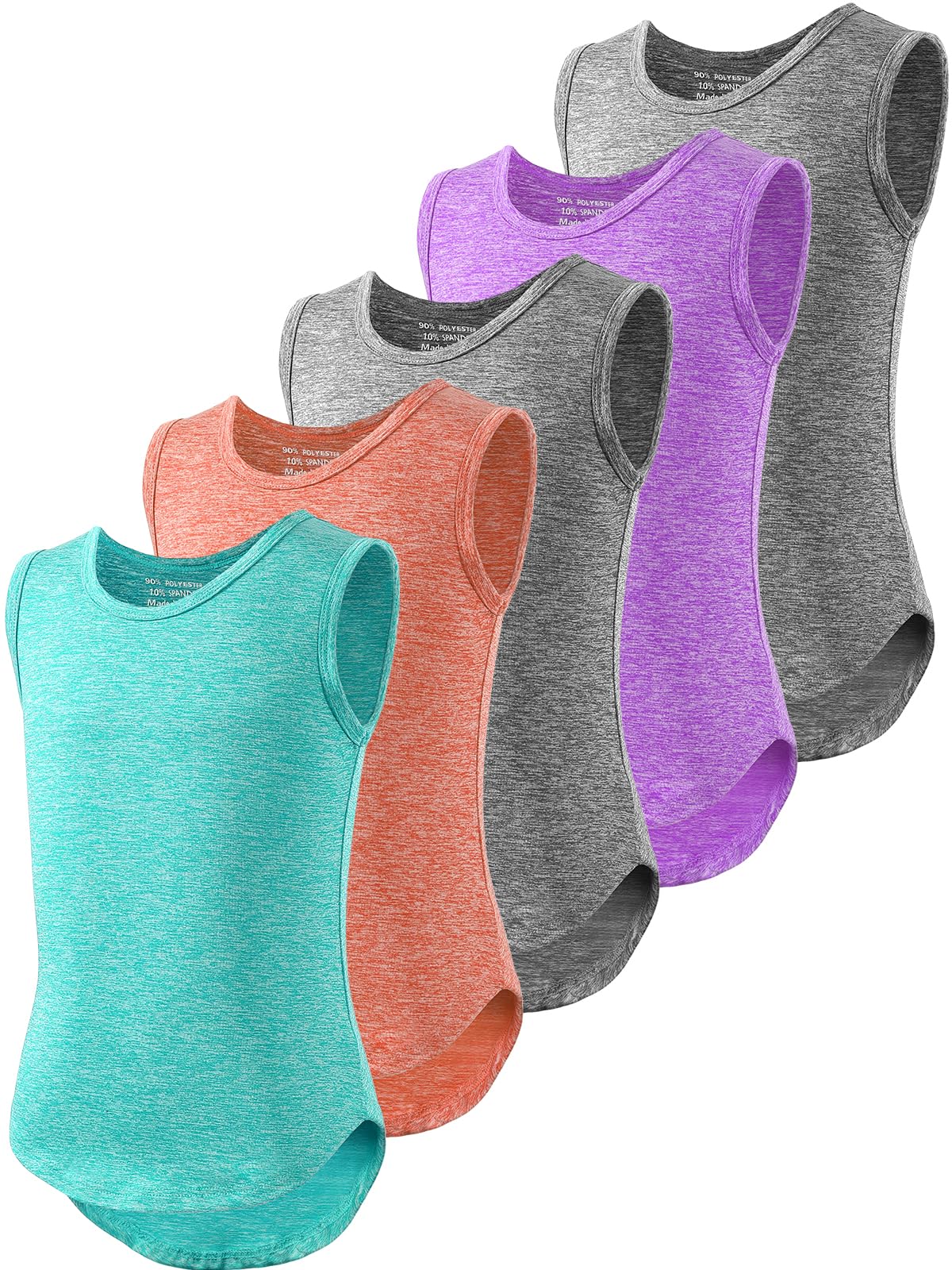 ATTIQOZI 5 Pack Girls Tank Tops Active Quick Dry Sleeveless Moisture Wicking Girls Undershirts for Athletic Gymnastics