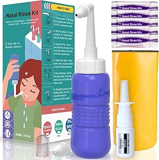 TONELIFE 5xNasal Rinse Mix + Neti Pot | Nose Wash Bottle 300ml + Nasal Sprayer with Waterproof Storage Bag