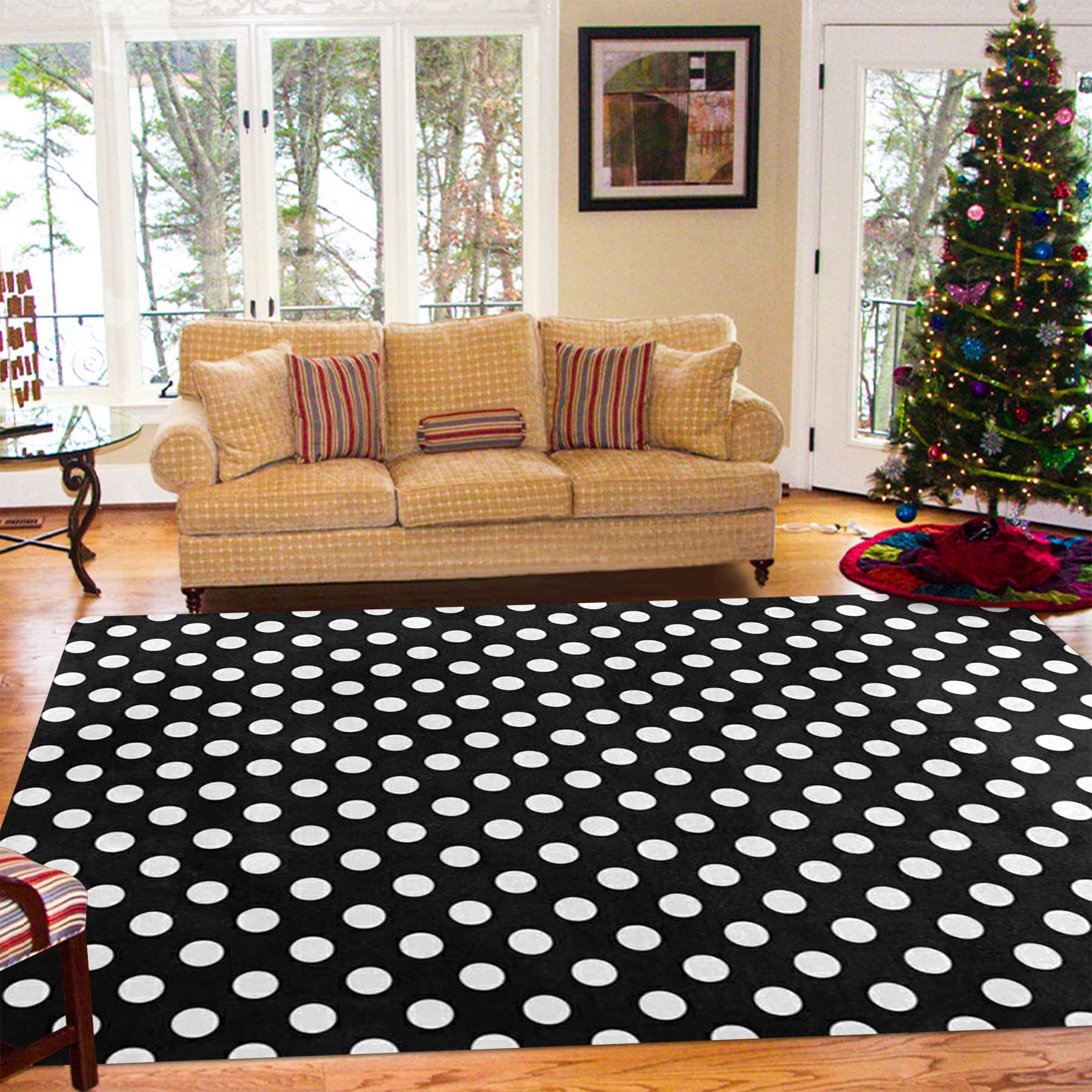 Amazon.com: Oueoty White Black Polka Dot Area Rug Rugs for