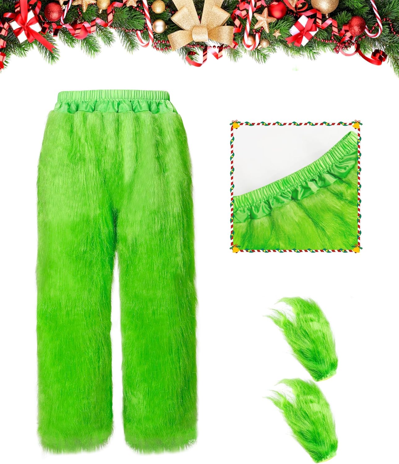 Green Costume Adult 8PCS Adult Halloween Christmas Santa Claus Costume for Men Santa Suit Furry Cosplay Suit - Image 4