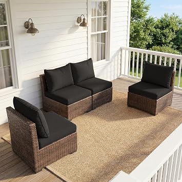 4 Pieces Patio Furniture Set, Outdoor PE Rattan Sectional Sofa with Soft Cushions for Backyard, Porch, and Poolside Black, 4 PCS