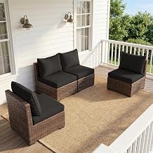 4 Pieces Patio Furniture Set, Outdoor PE Rattan Sectional Sofa with Soft Cushions for Backyard, Porch, and Poolside Black, 4 PCS