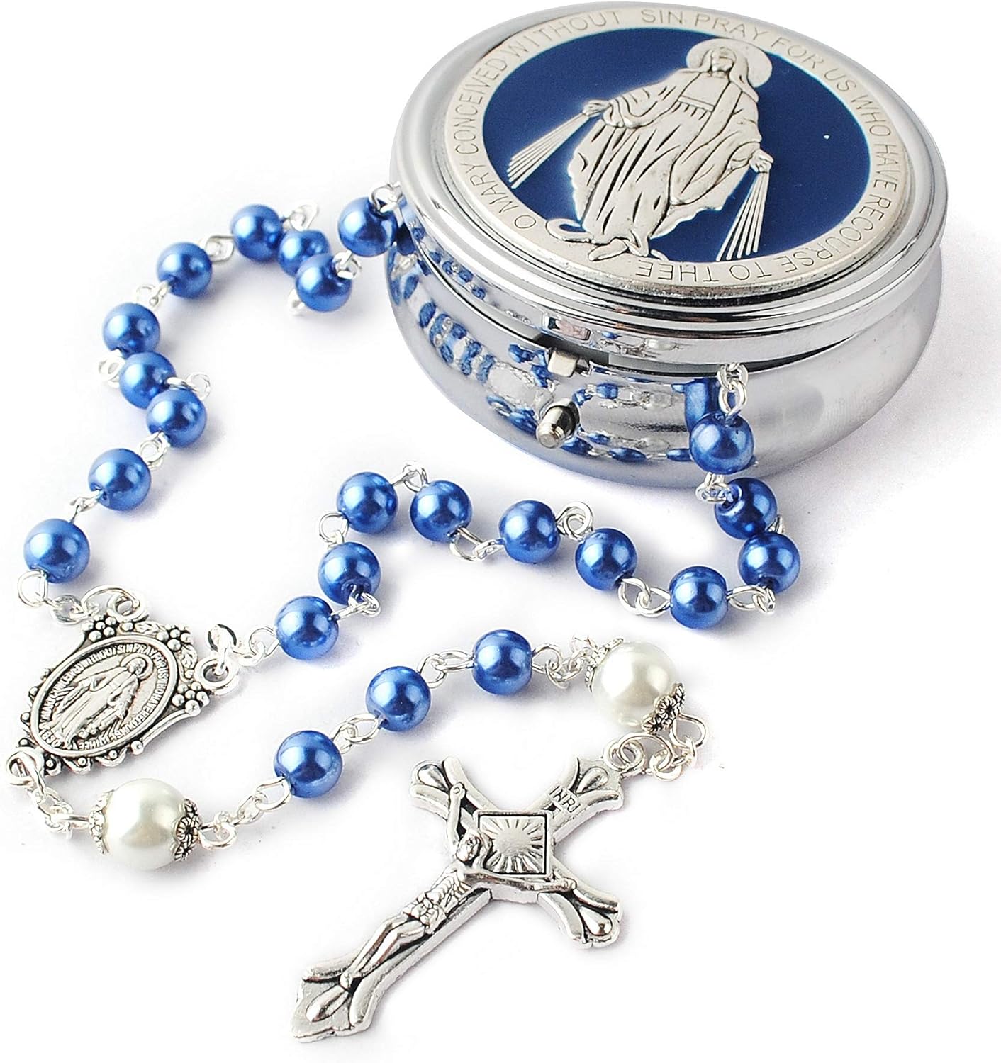 HanlinCC 6mm Glass Pearl Beads with 8mm Our Father Beads with Caps Rosary Pack in Miraculous Metal Gift Box - Image 9