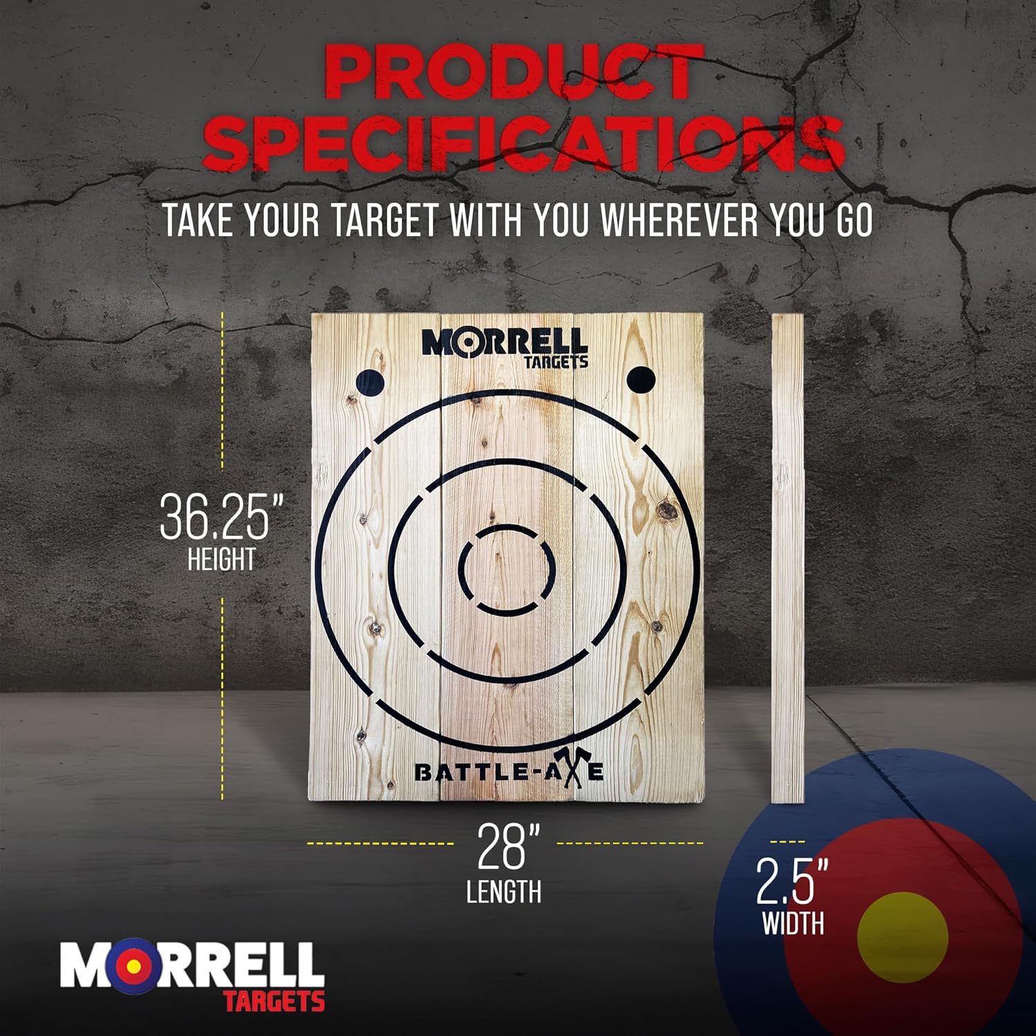 Morrell Targets Battle Axe Single Wood Throwing Target Board with Metal Chain for Outdoor and Camping Axes, Hatchets, 28 x 2.5 x 36.25 Inches, Black