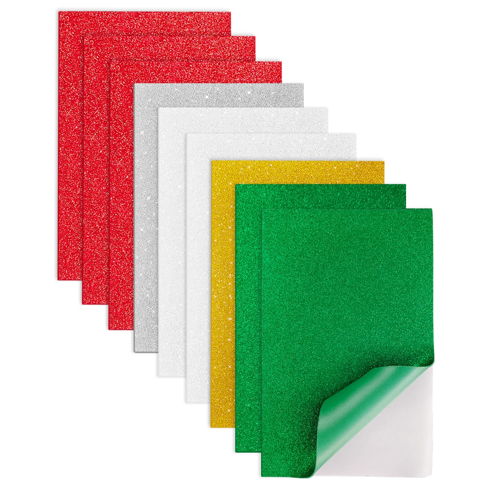 Jtnohx Glitter Foam Sheets with Self Adhesive, Sticky Eva Foam Stickers, Adhesive Foam Sheets for Crafts, 9 Pcs 17.78×28.7cm Adhesive Glitter Foam Paper for Art Projects (Christmas Colour Series)