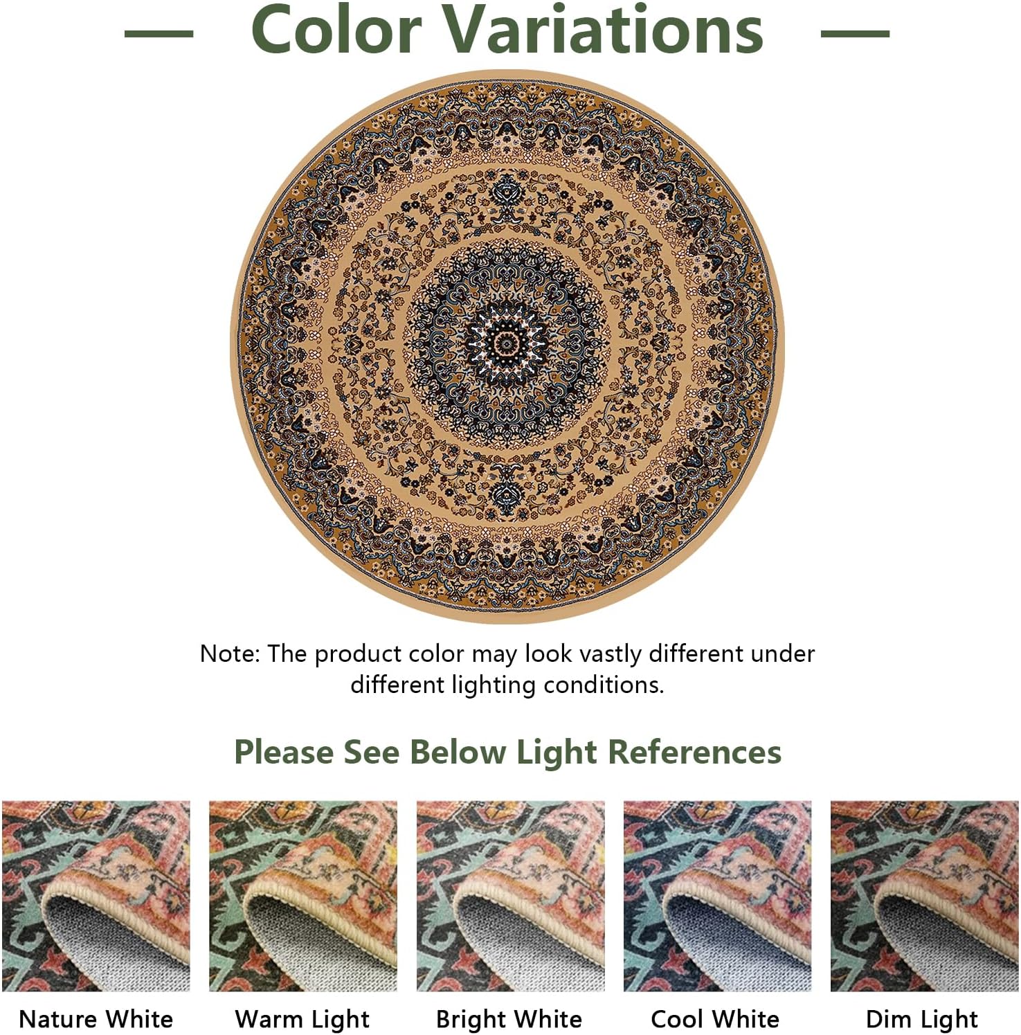 Round Rugs for Bedroom - Machine Washable, 2'6" Circle Area Rugs for Living Room, Soft Carpet for Teen, Nursery Rooms, Dorms, Home Decor Aesthetic