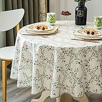 Vista 2 de 100% Waterproof Rustic Table Cloths Floral Print Linen Round Tablecloth Burlap Fabric Farmhouse Table Cloth, TPU Vinyl Table Cover for Kitchen