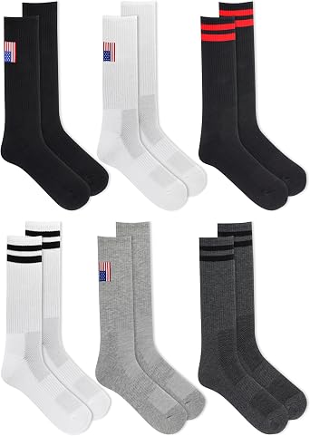 Chaps mens Athletic Cushioned Performance Crew Socks - 6 Pairs - Breathable Mesh