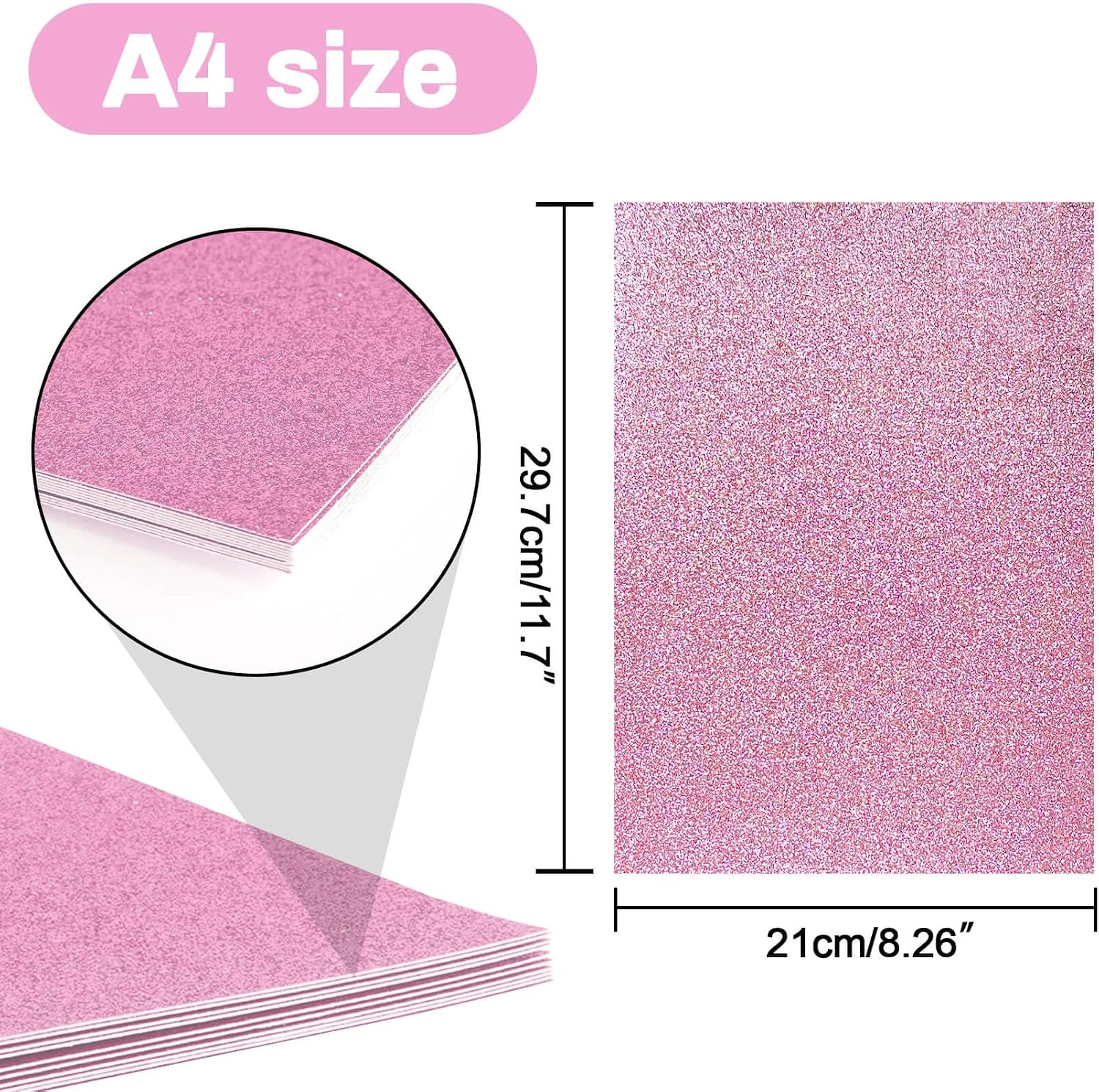 Sukh Pink Glitter Cardstock Paper - Glitter Cardstock Craft Paper A4 Thick Colored Crafts Christmas Valentines Gift Box Wrapping DIY Wedding Birthday Party Sparkle Decor Scrapbook 250GSM 10pcs