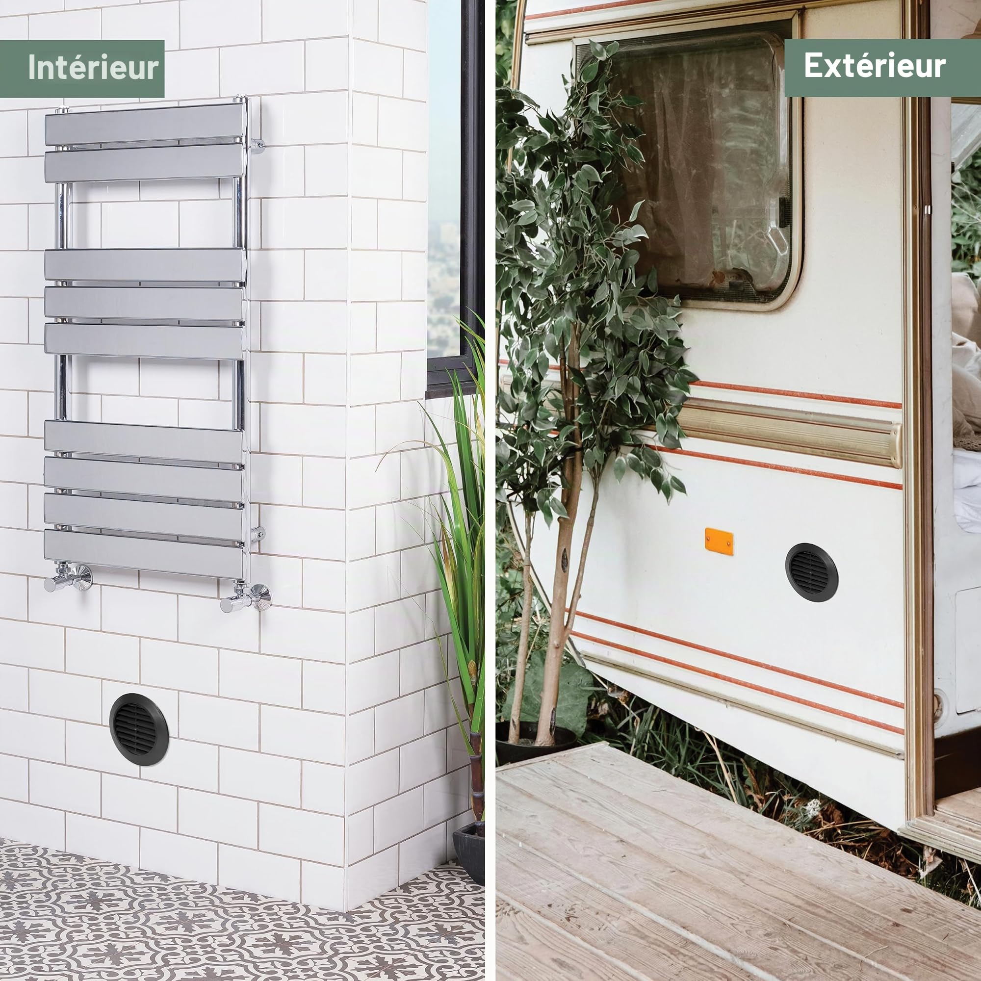 Vent Systems Grille d'aération noire de 70 mm pour porte d'aération – Mini cercle – Grilles d'aération d'intérieur – Pour salle de bain, armoire, garage à travers la grille d'aération