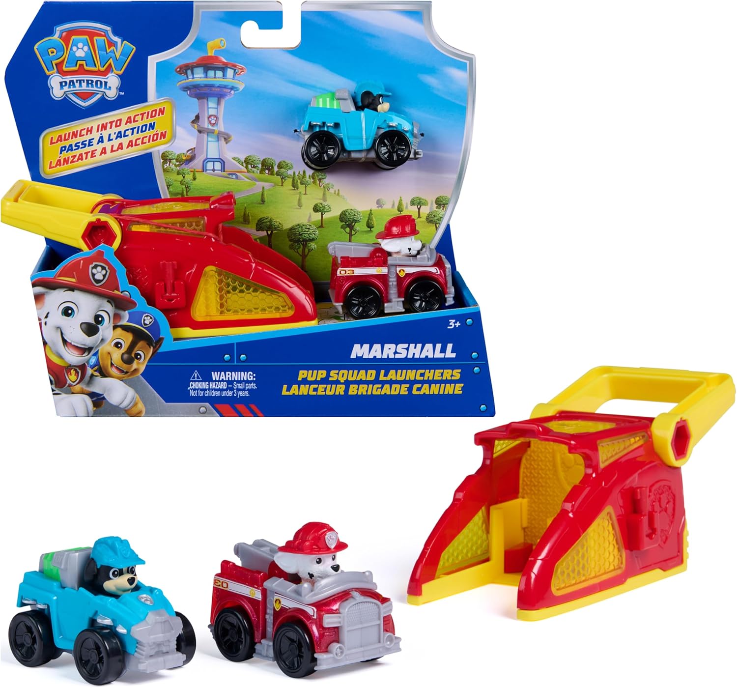 PAW PATROL Pup Squad Launcher with Marshall & Rex, 2 Mini Vehicles (approx. 6.5 cm) with Launcher for Fast Fun, Toy for Children from 3 Years