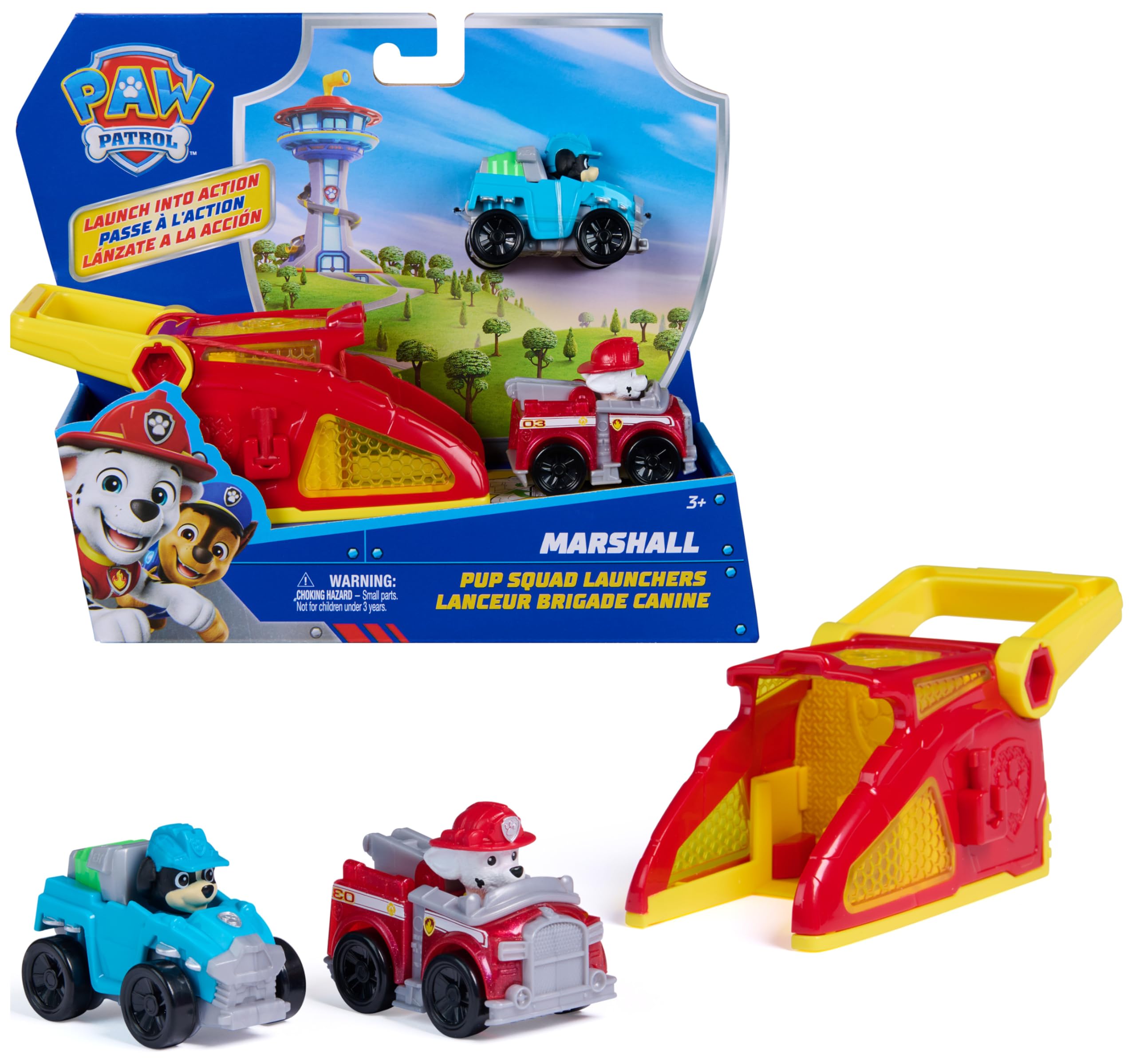 Paw Patrol Marshall Pup Squad Launchers with Rex Vehicle 2-Pack, Kids Toys for Boys and Girls Ages 3 and Up
