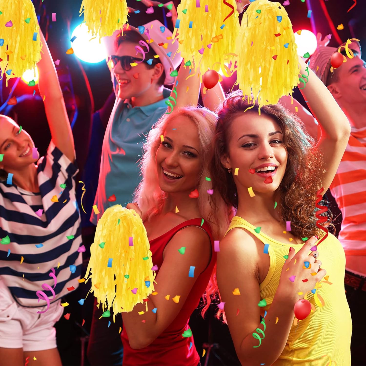 Meooeck 80 Pcs Cheerleading Pom Poms Sports Dance Cheer Pompoms with Handles Plastic Cheerleader Stuff for Sport Gymnastics Adults Cheering Team Party Decorations