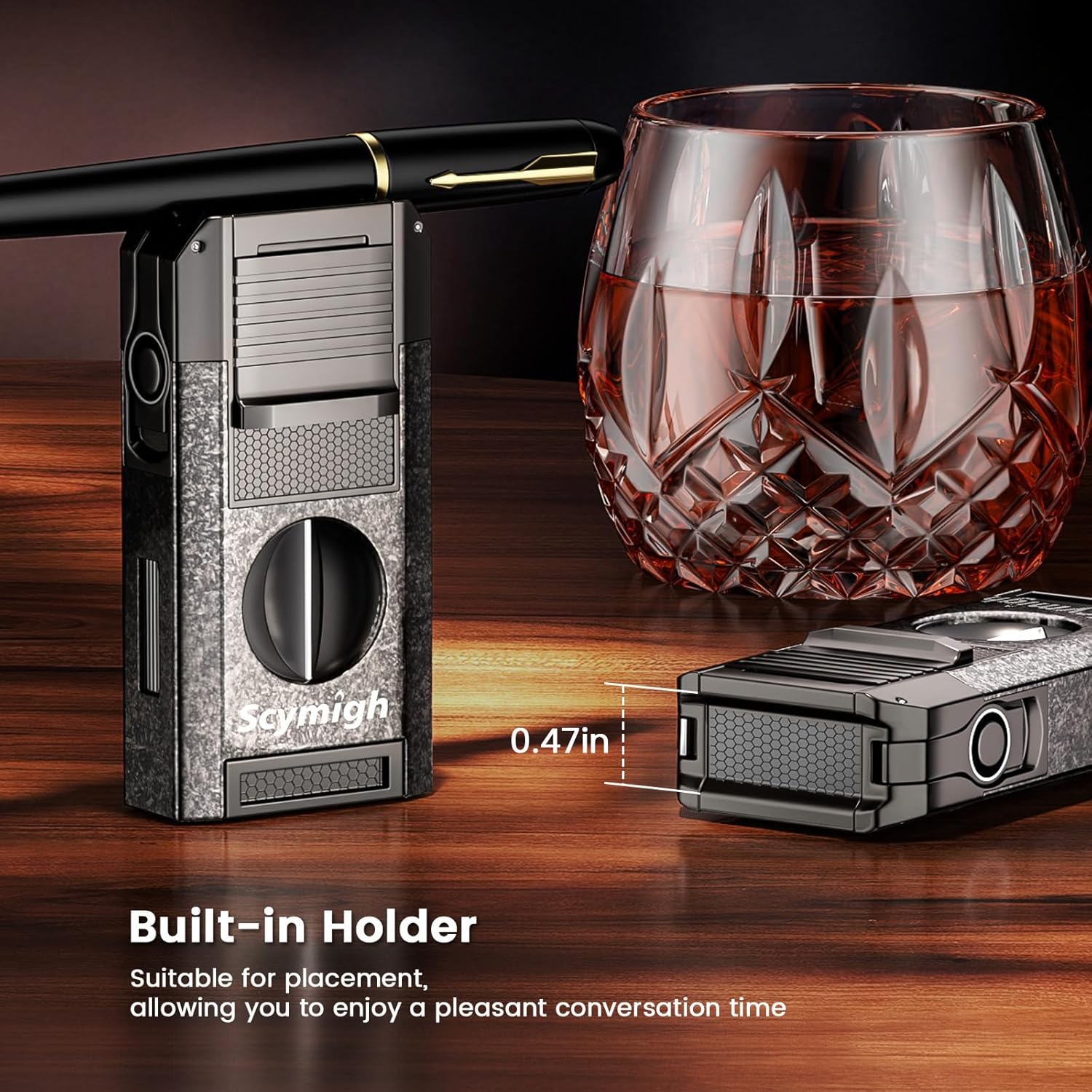 5-in-1 Torch Lighter with Cutter, Punch, Draw Enhancer and Dual Windproof Jet Flame, Accessories Gifts for Men, Refillable Butane Lighter Set for Candles, Outdoor Travel (Butane not Included)
