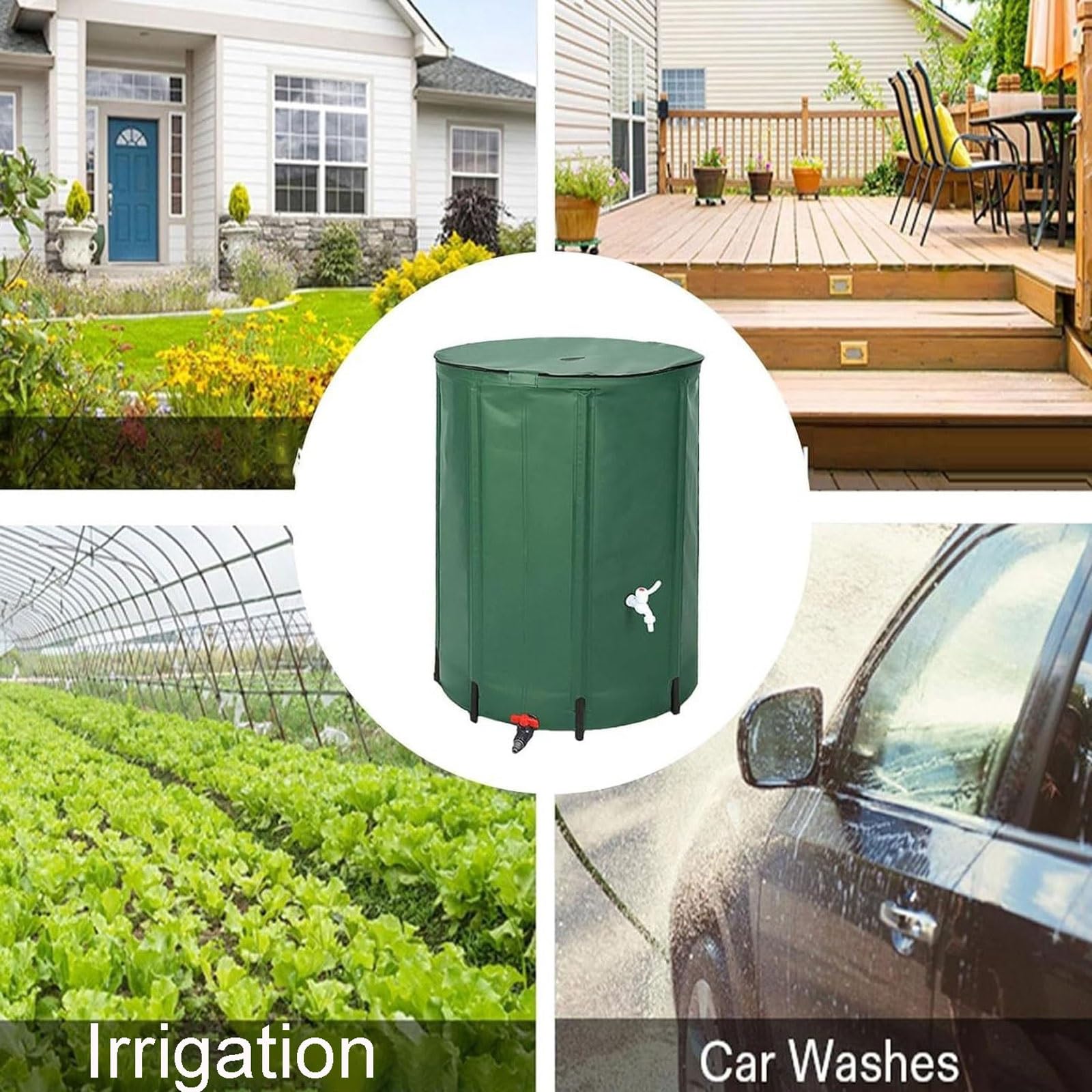 Colector de agua de lluvia plegable, sistema de recogida de barril de lluvia portátil con parte superior de malla, bajante y grifo, barril de almacenamiento de agua de jardín, capacidad de 750 litros