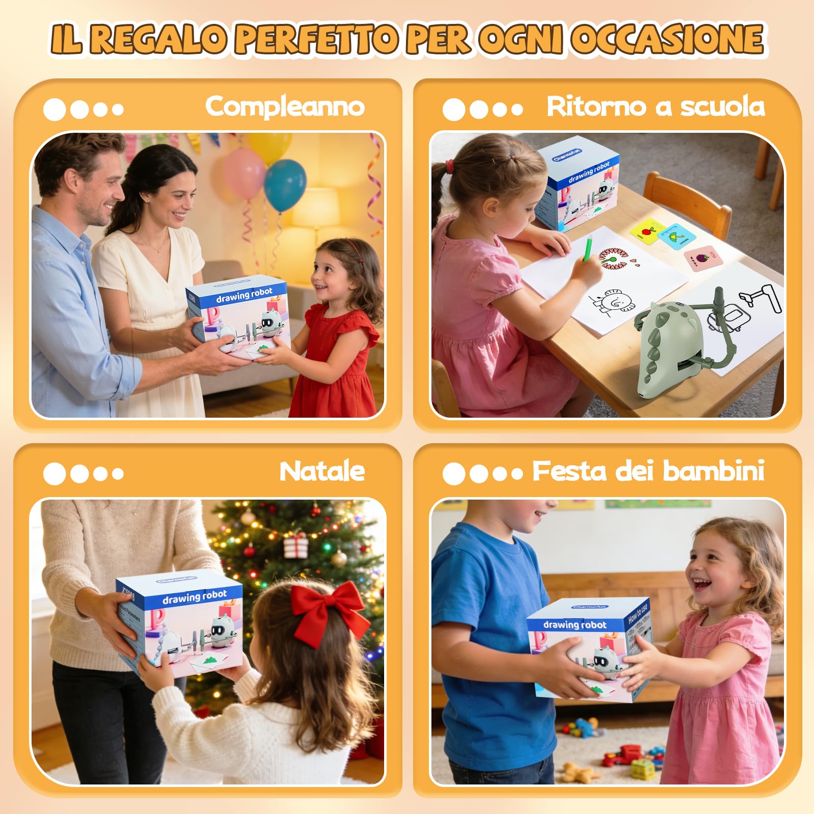 Charmofun Robot da colorare per bambini, 200 carte educative, robot da disegno per bambini con riconoscimento della fotocamera, macchina da disegno educativa interattiva, giocattolo educativo