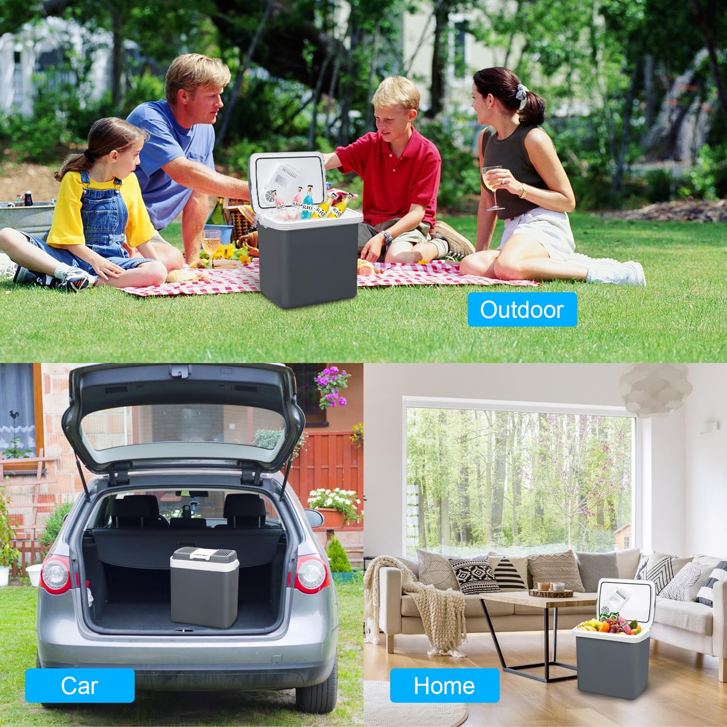 Herrselsam Elektryczna lodówka samochodowa, tryb ECO 12 V i 230 V, z funkcją chłodzenia i utrzymania ciepła, elektryczna lodówka samochodowa i gniazdko elektryczne z przewodem, do samochodu i na