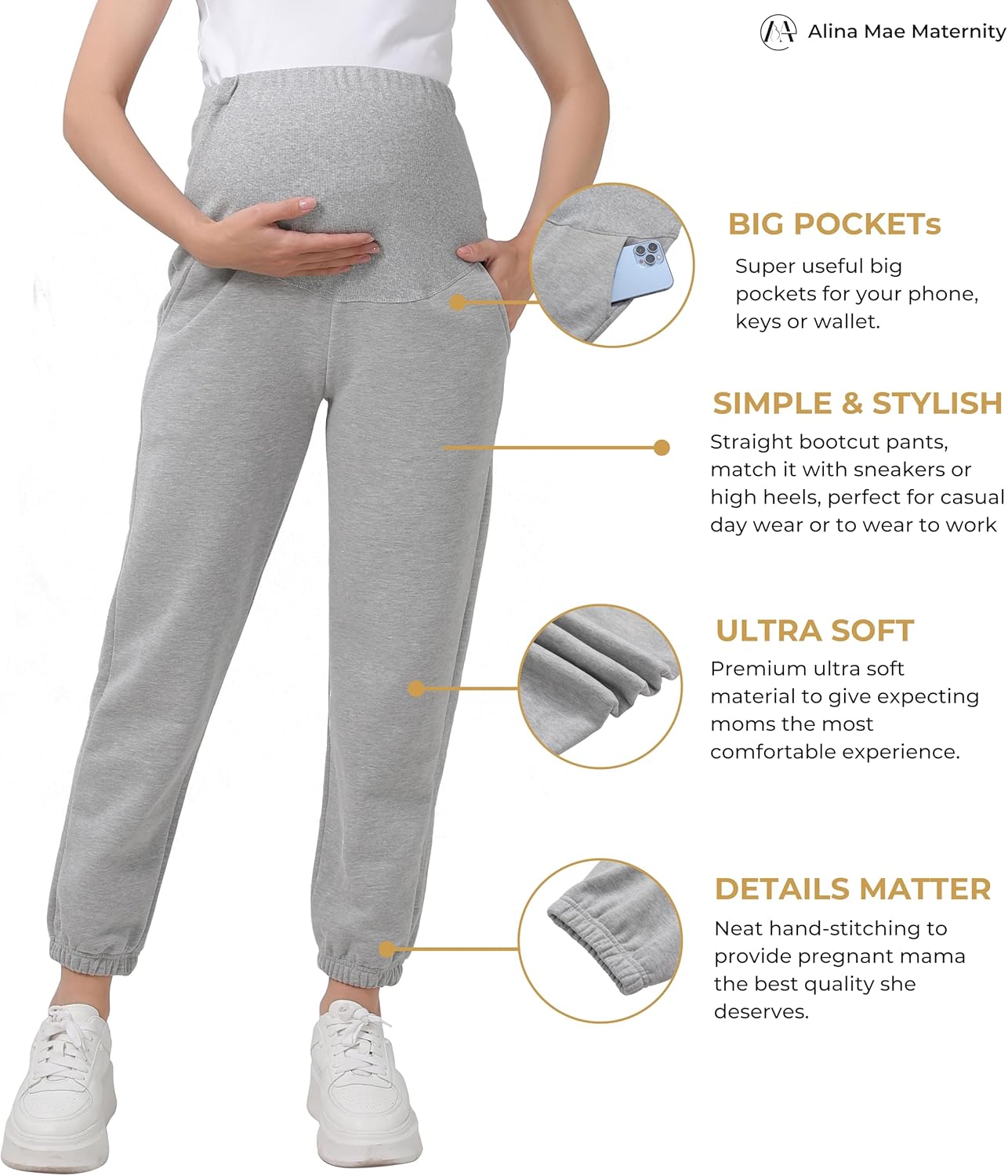 Women's Maternity Joggers Pregnant Sweatpants Pants Casual Lounge Over Belly Gym - Image 2