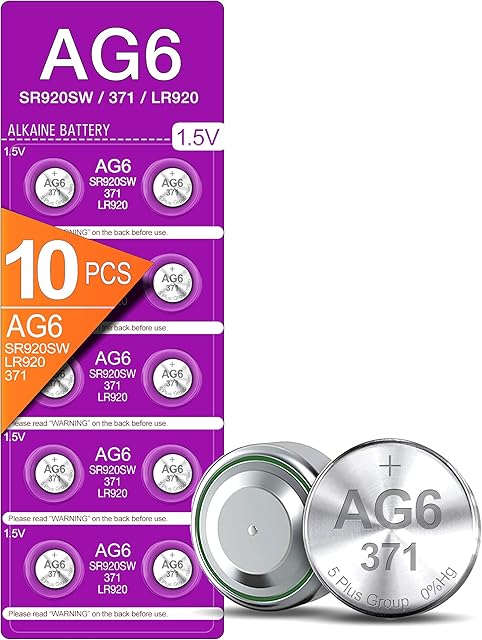 5Plus Group 10 PCS SR920SW 371 LR920 AG6 370 1.55V Button Cell Watch Batteries used in Watches, Calculators, Toys, Lasers, Clocks, Thermometers, and many other electronic items