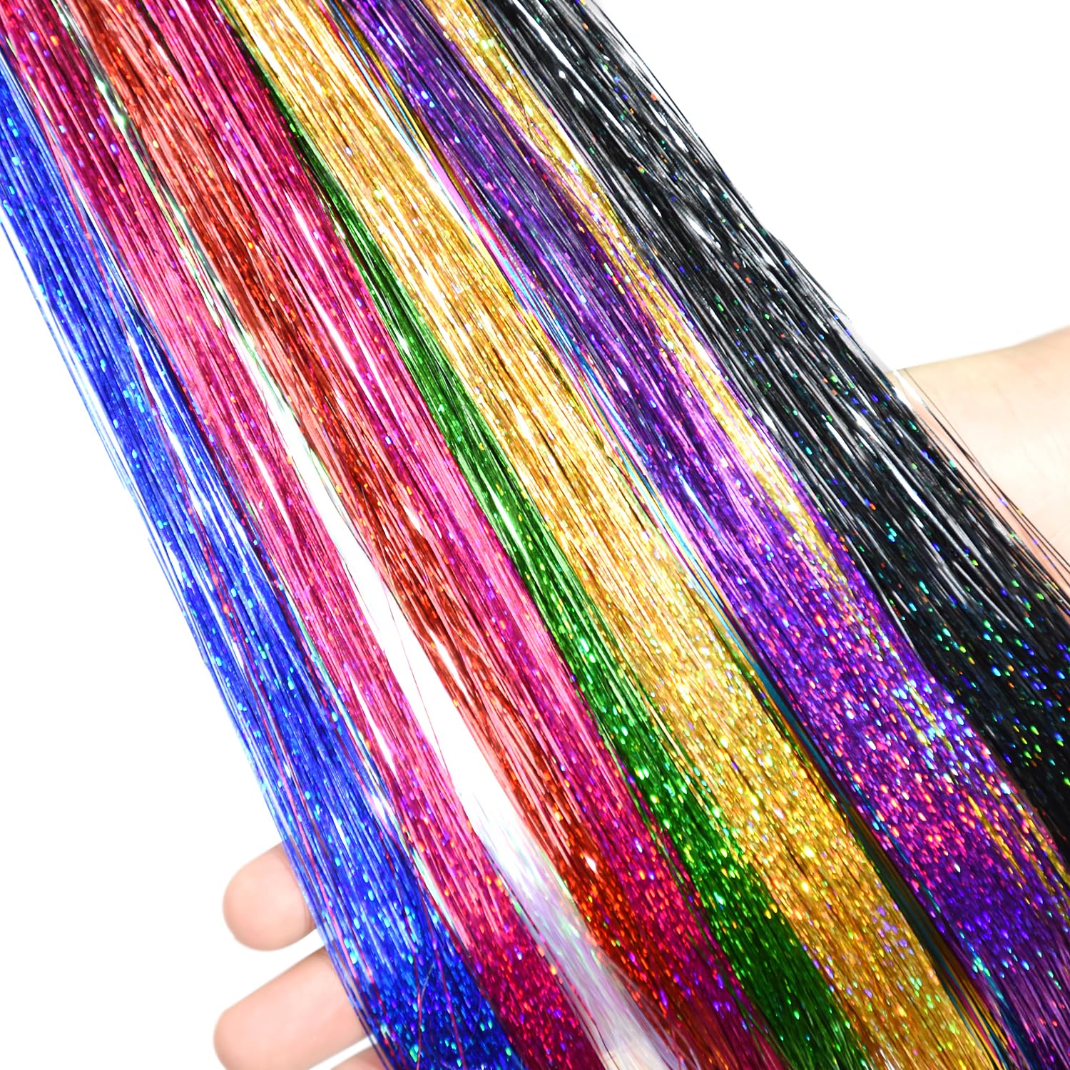 Hair Tinsel Kit 119 cm 2400 Pasemek Syntetyczne Przedłużanie Włosów Glitter Hair Extension Kit z Szydełek（12 Kolorów）