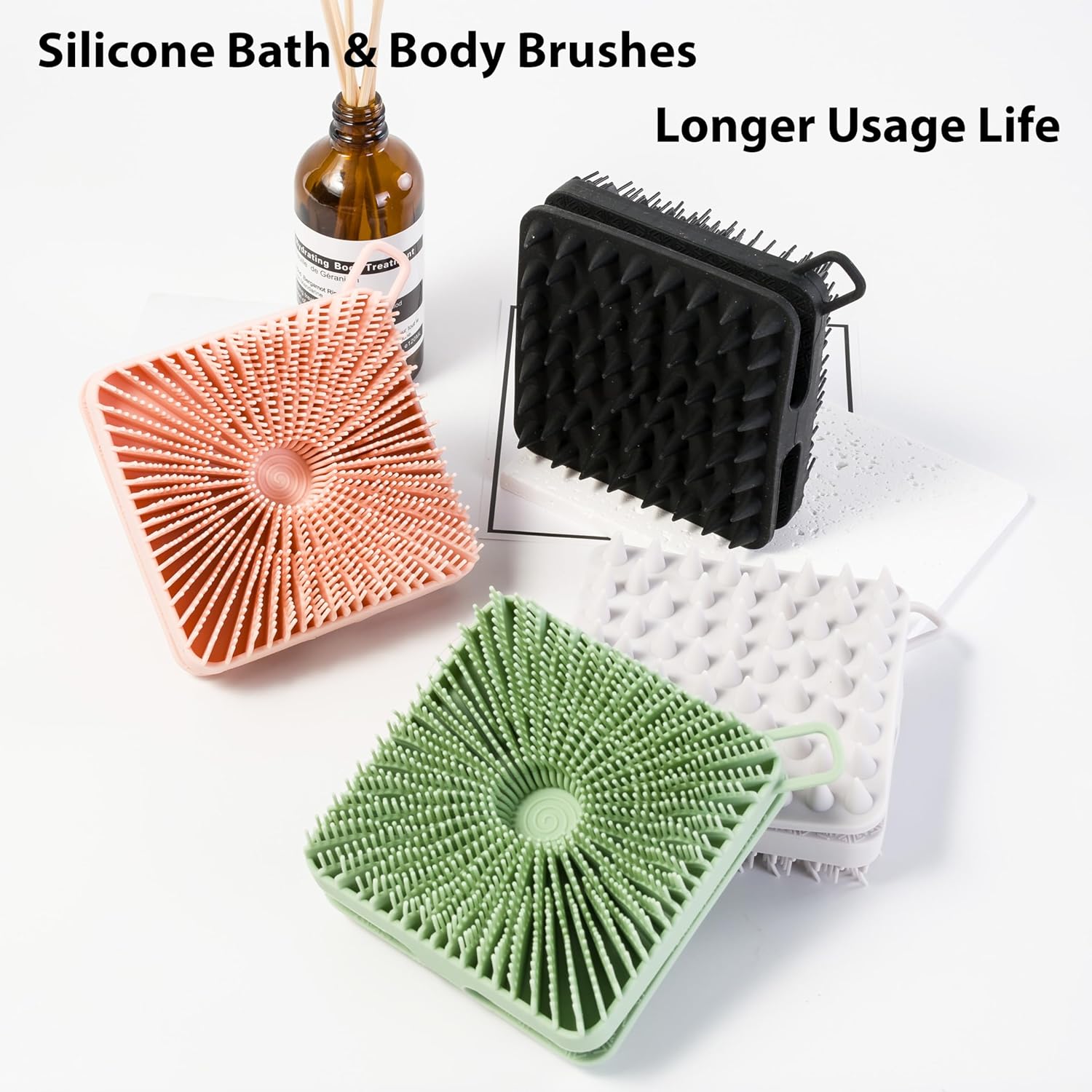 2 PC Silicone Exfoliating Body Scrubber, Silicone Body Shampoo Brush, Soft Silicone Loofah for Sensitive Skin, Shower Silicone Hair Scalp Massager, Easy to Clean, Lather Well(Black&Green) - Image 2