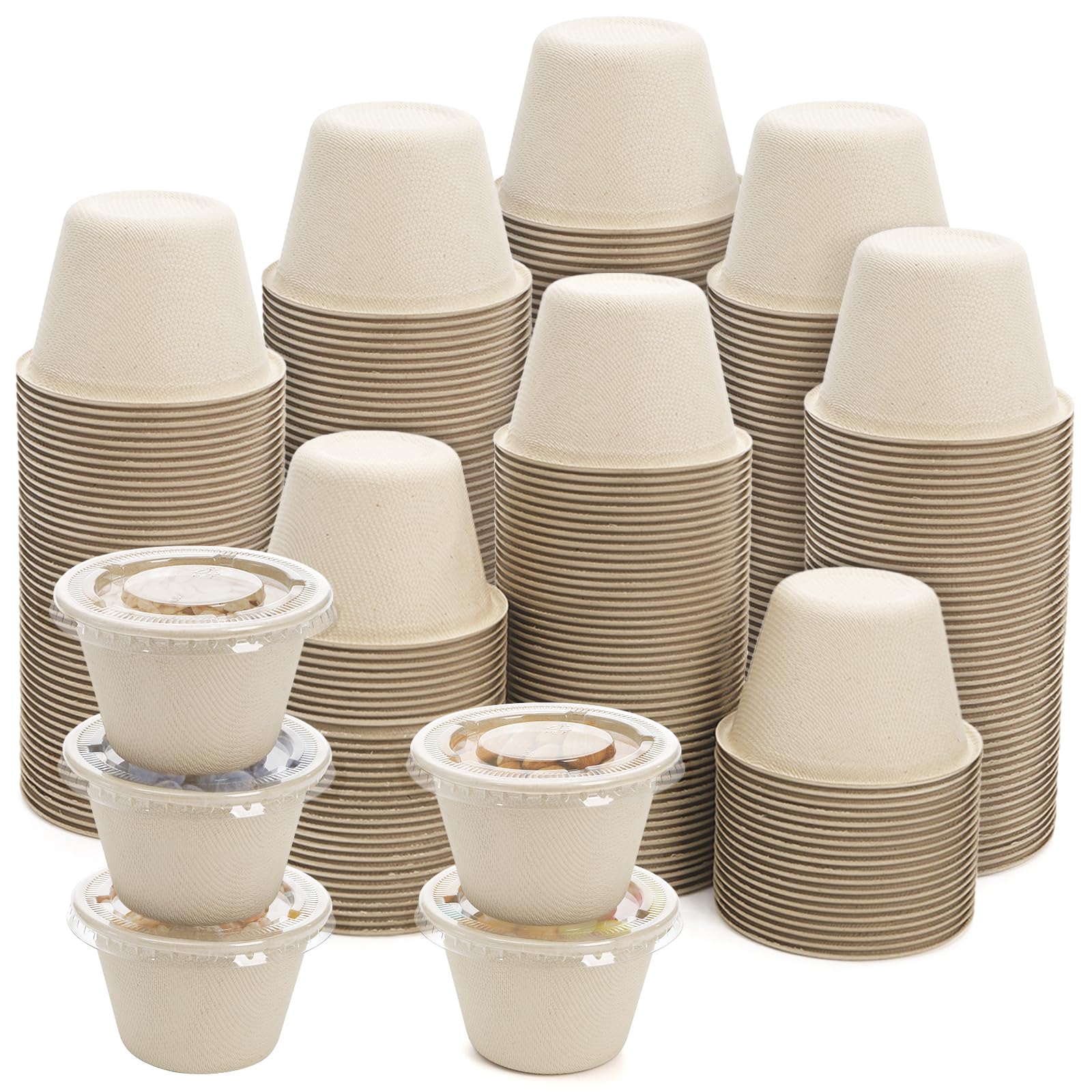 Tebery Lot de 200 gobelets jetables de 118 ml pour condiments, petits récipients à sauce avec couvercle transparent, bol à soufflé anti-fuite, tasse de service pour goûter, charcuterie, couleur
