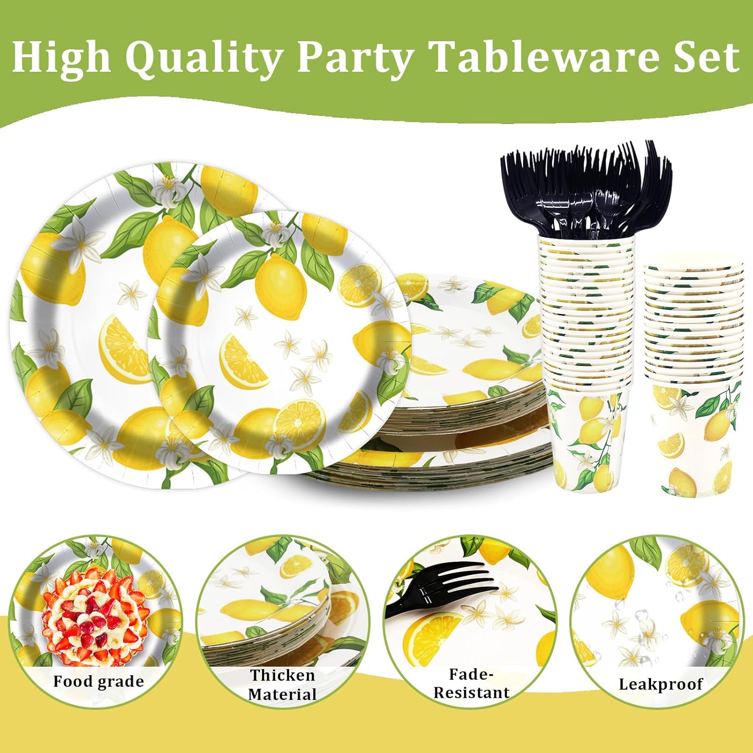 Lemon Plates and Napkins Party Supplies, Spider Disposable Tableware Set, Paper Plates for Birthday Family Dinner Picnic Barbecue Baby Shower Decor Serves 25