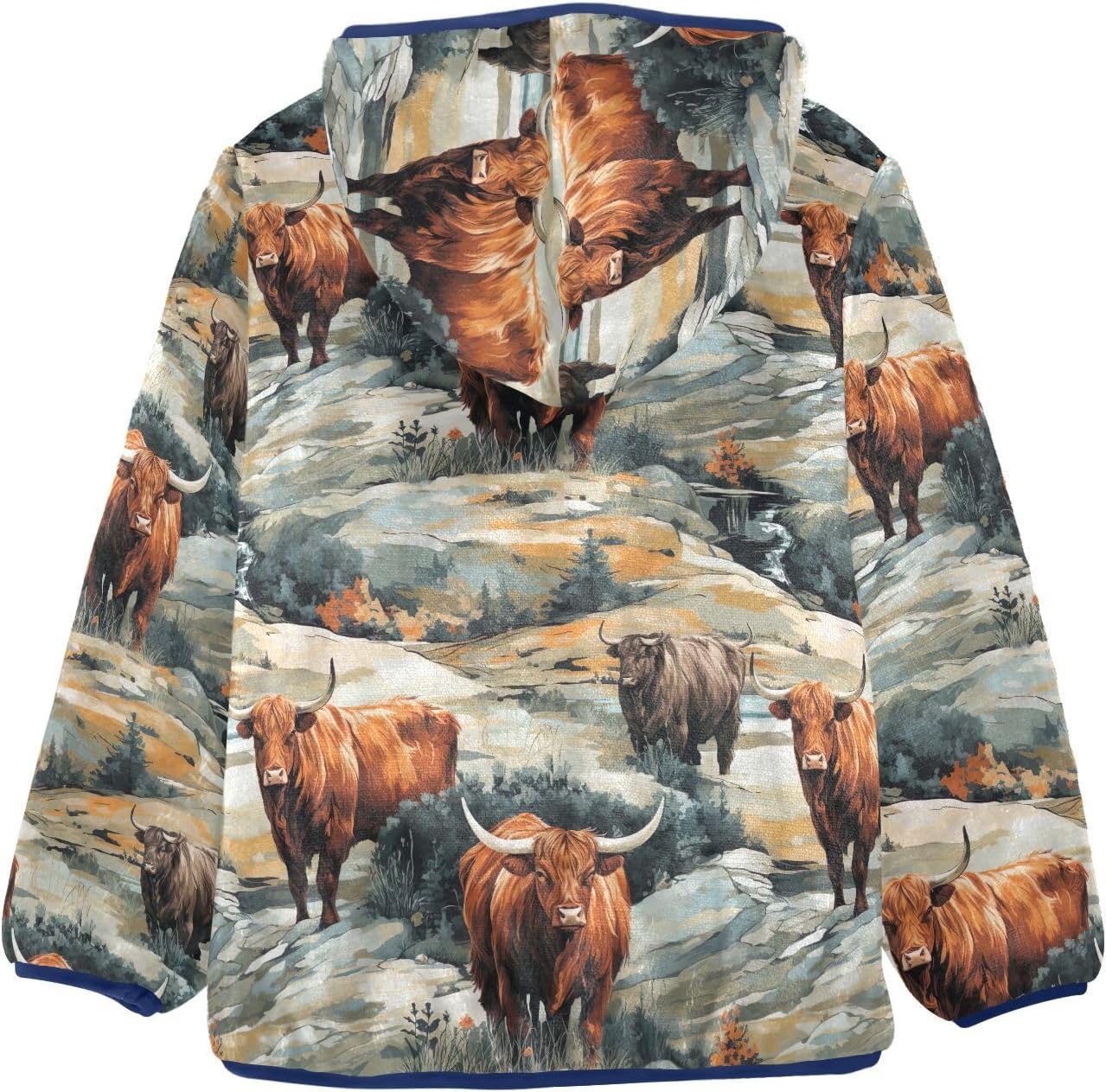 Highland Cow Animal Boys Fleece Coat,Children's Zip-Up Hoodie Jacket,Baby Warm Fashion Outerwear 3-10T,B0403028