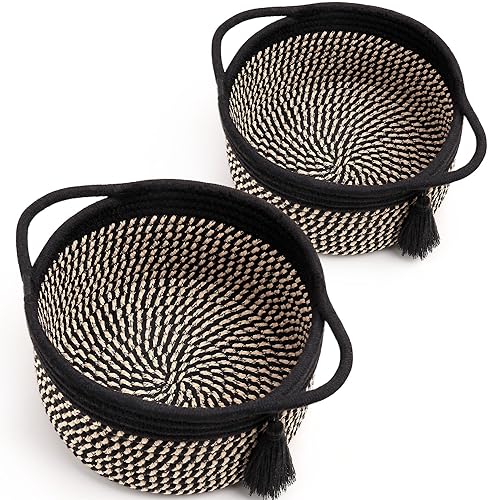 Miniatura 17 de Cesta pequeña morada, bonitas cestas de regalo tejidas con juego de envoltura de celofán para niña, contenedor decorativo de cuerda de algodón, Lila