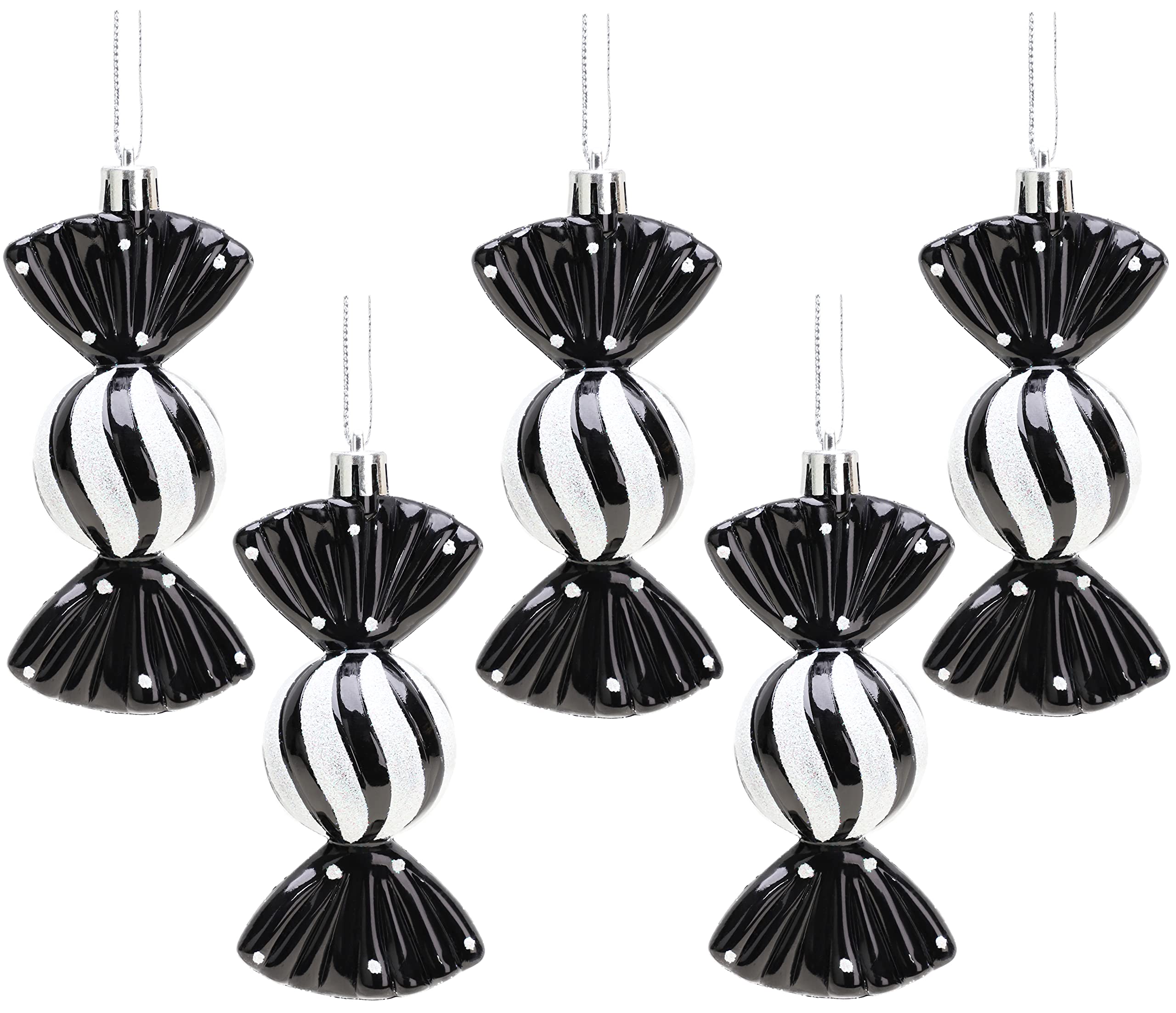 Christmas Concepts Black Christmas Concepts® Pack Of 5-110Mm Large Sweet Shaped Baubles - Shiny & Glitter Decorated - Christmas Baubles (Black)