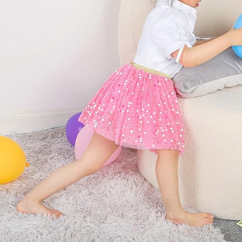 Miniatura 5 de KEREDA Falda de Tutú con Capas para Niñas, Falda de Tul de Lentejuelas Brillantes para Baile