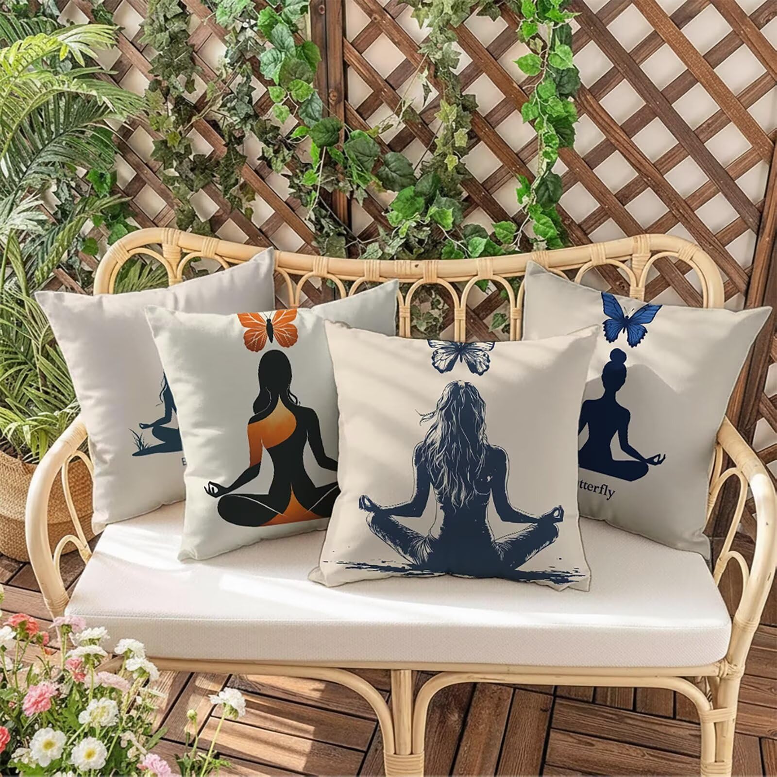 Kissenbezug 65 x 65 Outdoor Kissenbezug 65 x 65cm Doppelseitiger Druck Frau Deko Sofakissen Bezug Schmetterling Kopfkissen Bezug für Frühling Sofa Bett Deko, Geschenke für Frauen (Samt) BZ-17835