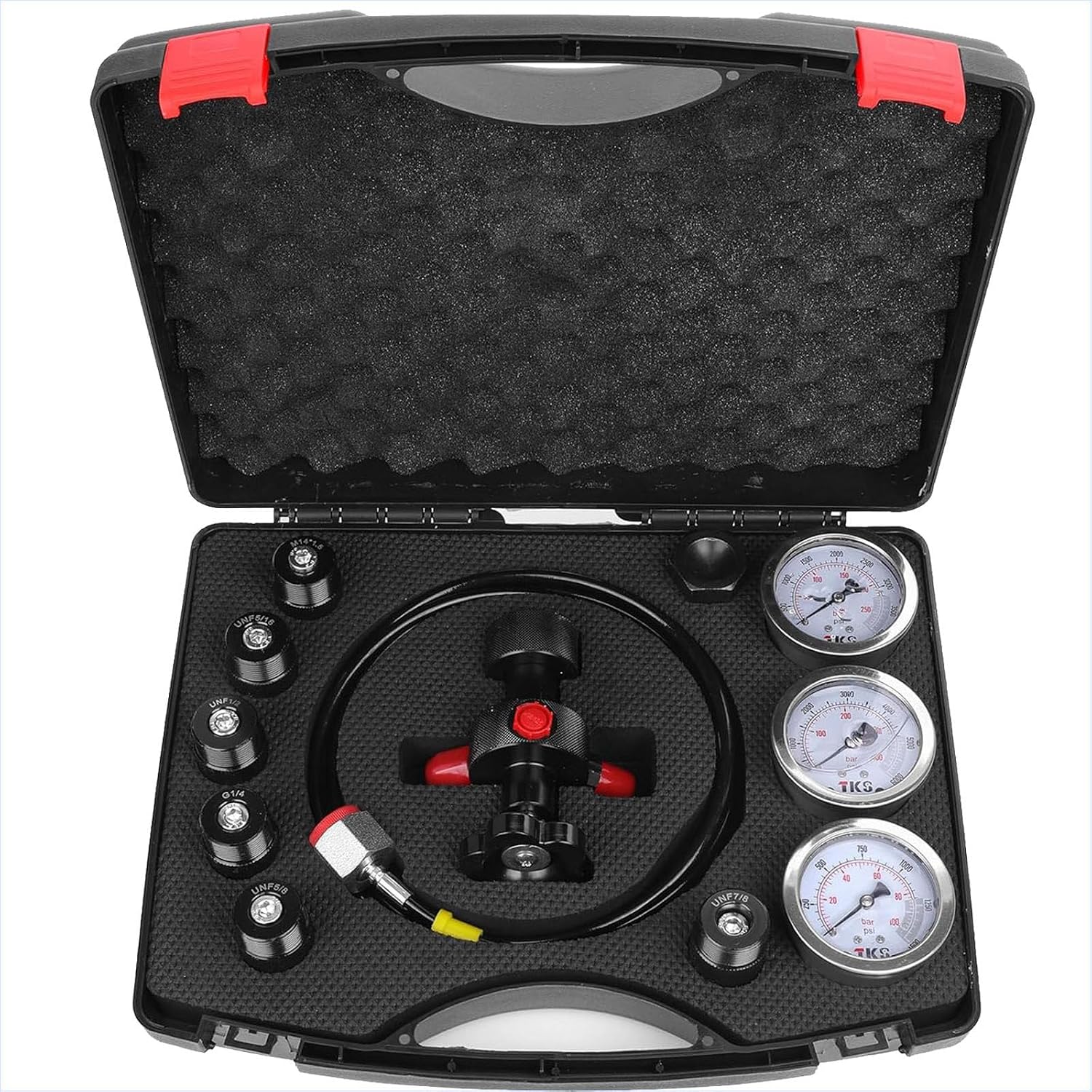 Nitrogen Inflation Kit,Nitrogen Accumulator with 3 Pressure Gauge, 1 Hoses and 6 Couplings,Hydraulic Nitrogen Pressure Gauge Test Kit,Nitrogen Pressure Test