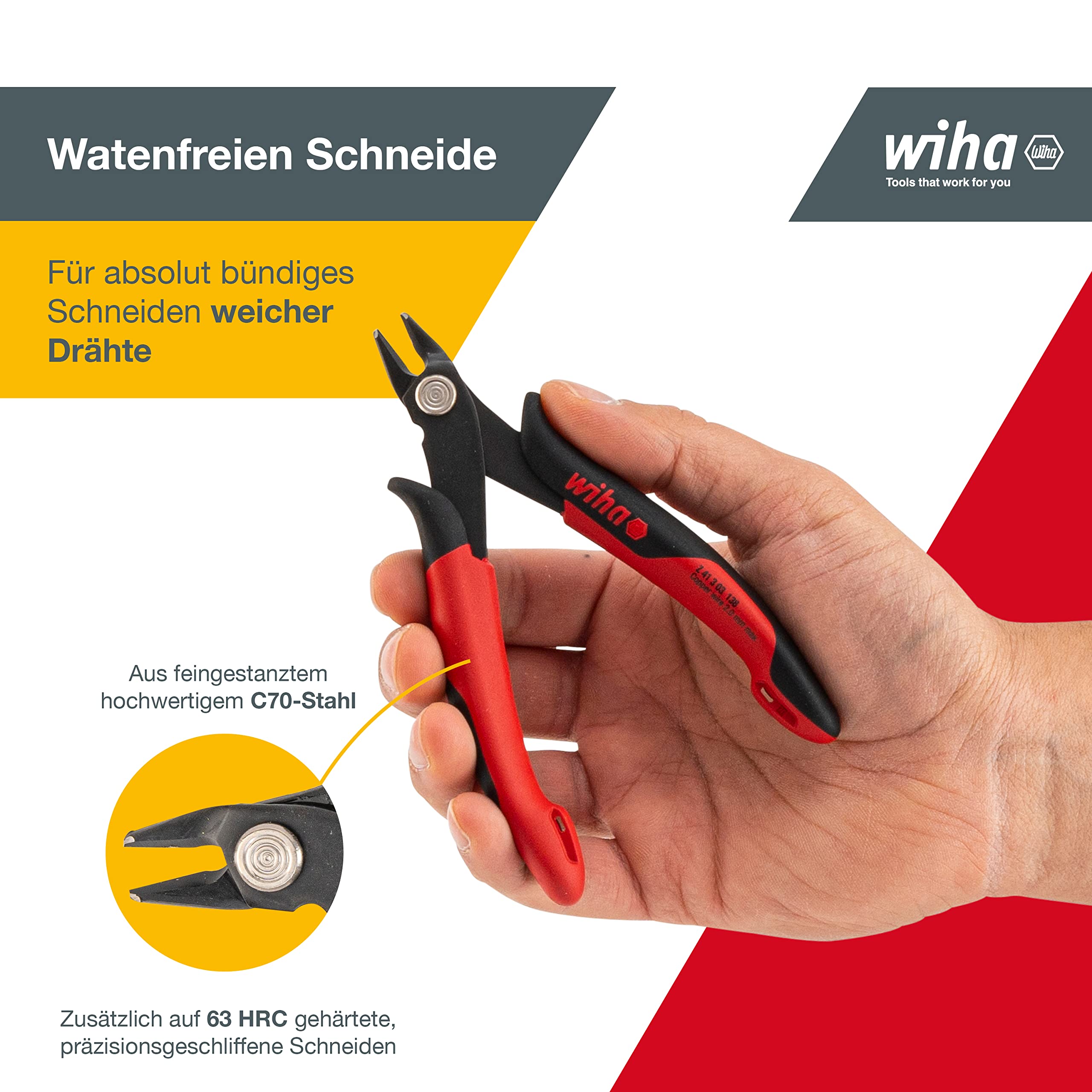 Wiha Precyzyjne szczypce boczne, elektronika, mała (26815), szersza, ostra głowica bez wate 130 mm, mini przecinak do drutu do instalacji elektrycznej