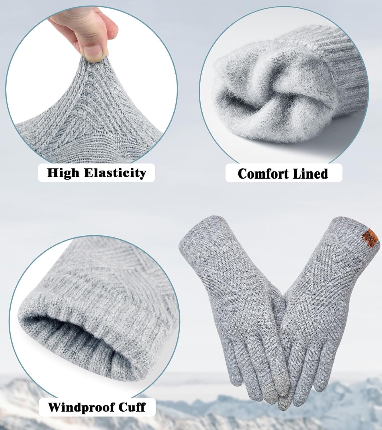 3 Pairs Winter Gloves for Women, 3-Finger Touch Screen Elastic Thermal Knit Lining, Warm Gloves for Cold Weather - Image 3