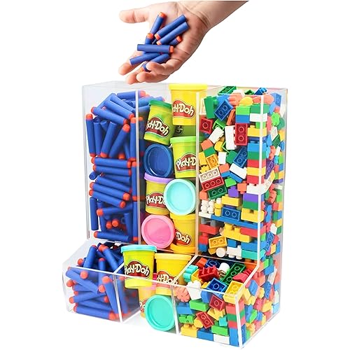 Triple Acrylic Toy Dispenser for Kids - Self-Serve Snack & Toy Foam Blasters, Car Storage for Wall or Countertop - Clear 3-Compartment Hanging Organizer for Playroom & Nursery - 12.5" H