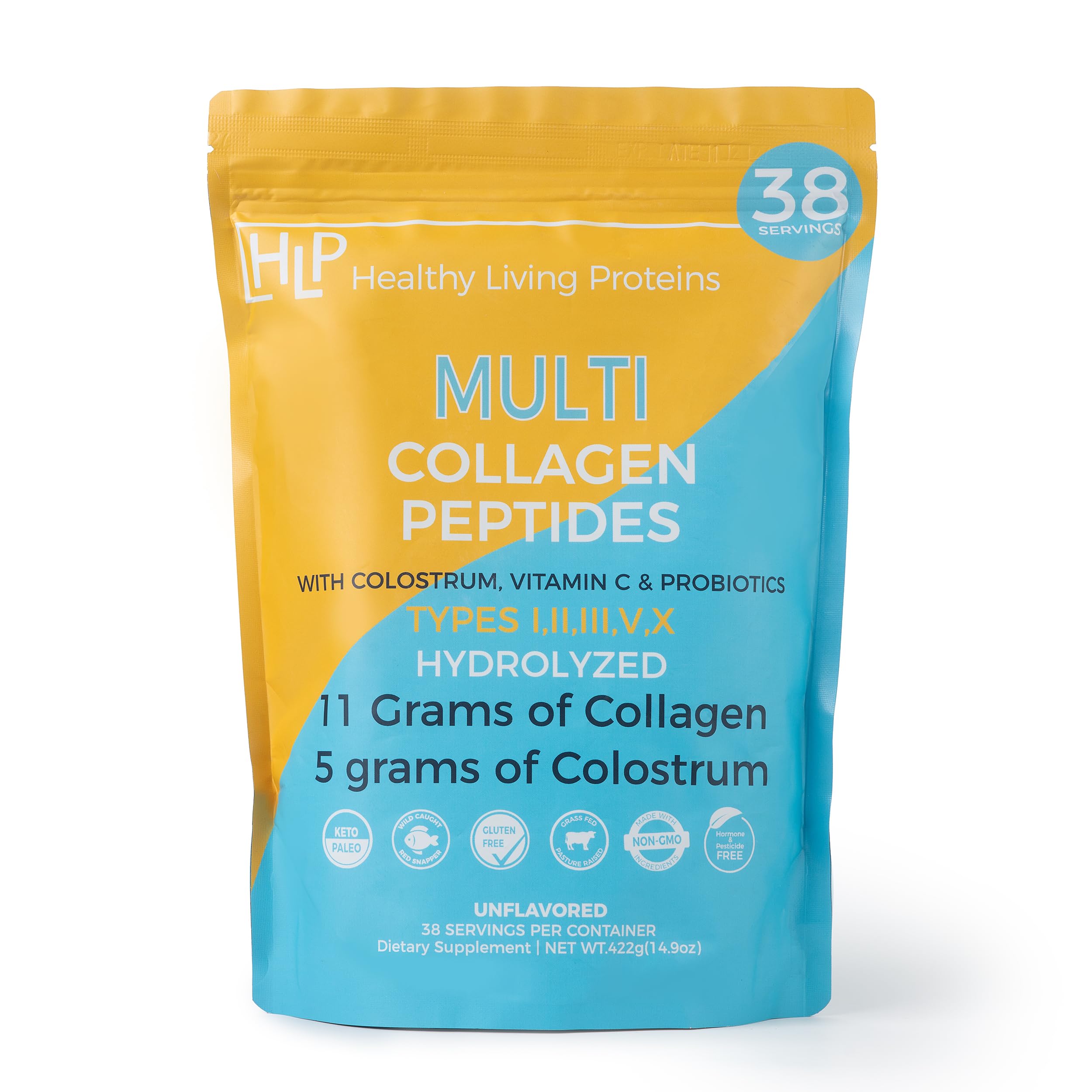 HLP Collagen Supplement for Better Absorption Immune Support- Multi Collagen Peptides Powder with Colostrum- Improve Strength Wellness Vitality