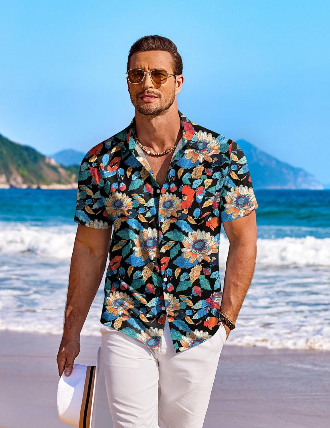 COOFANDY Men's Hawaiian Shirt Short Sleeve Floral Button Down Shirts Tropical Holiday Beach Shirts - Image 3